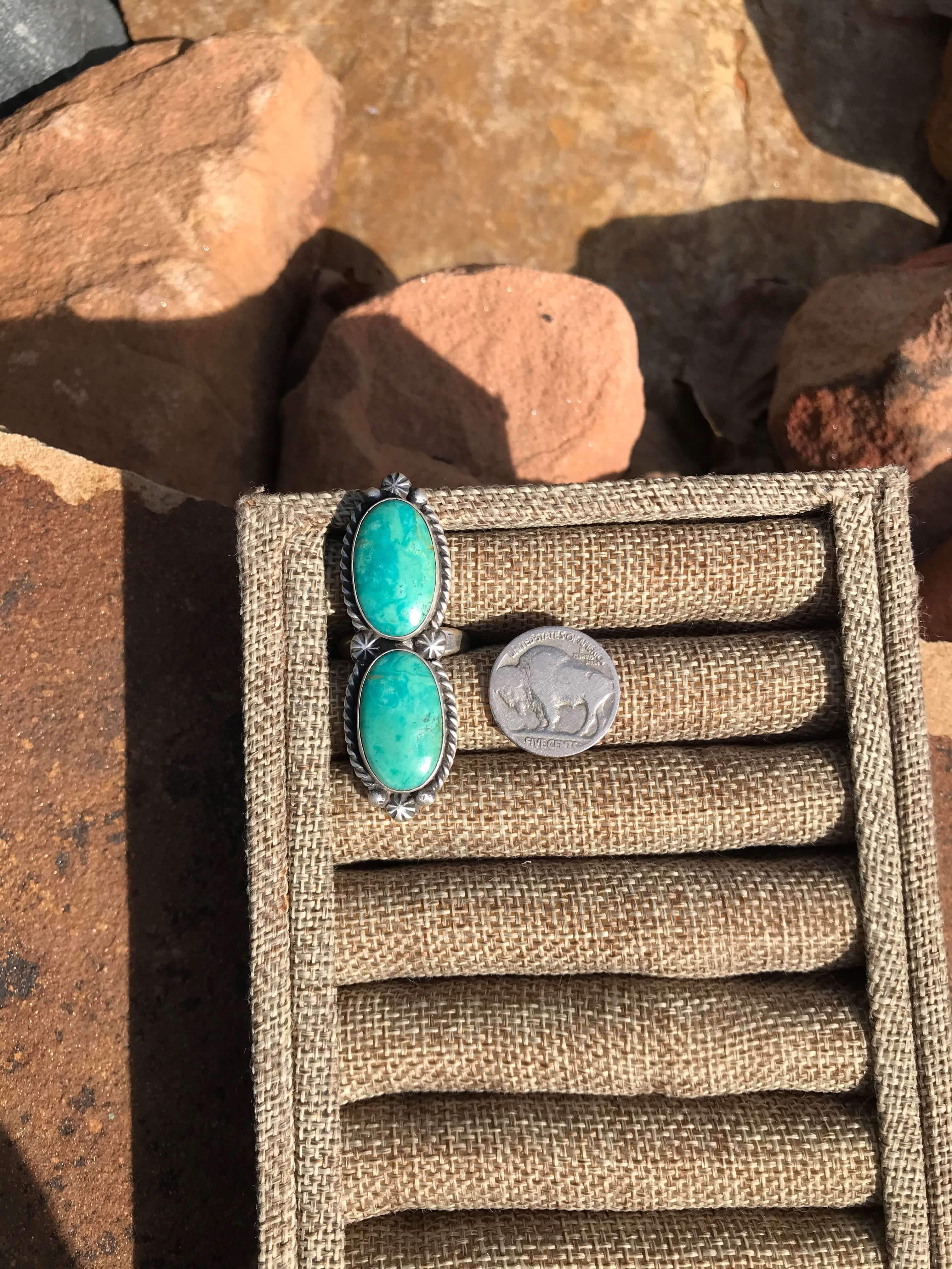 The Double Stone Adjustable Ring, 2-Rings-Calli Co., Turquoise and Silver Jewelry, Native American Handmade, Zuni Tribe, Navajo Tribe, Brock Texas