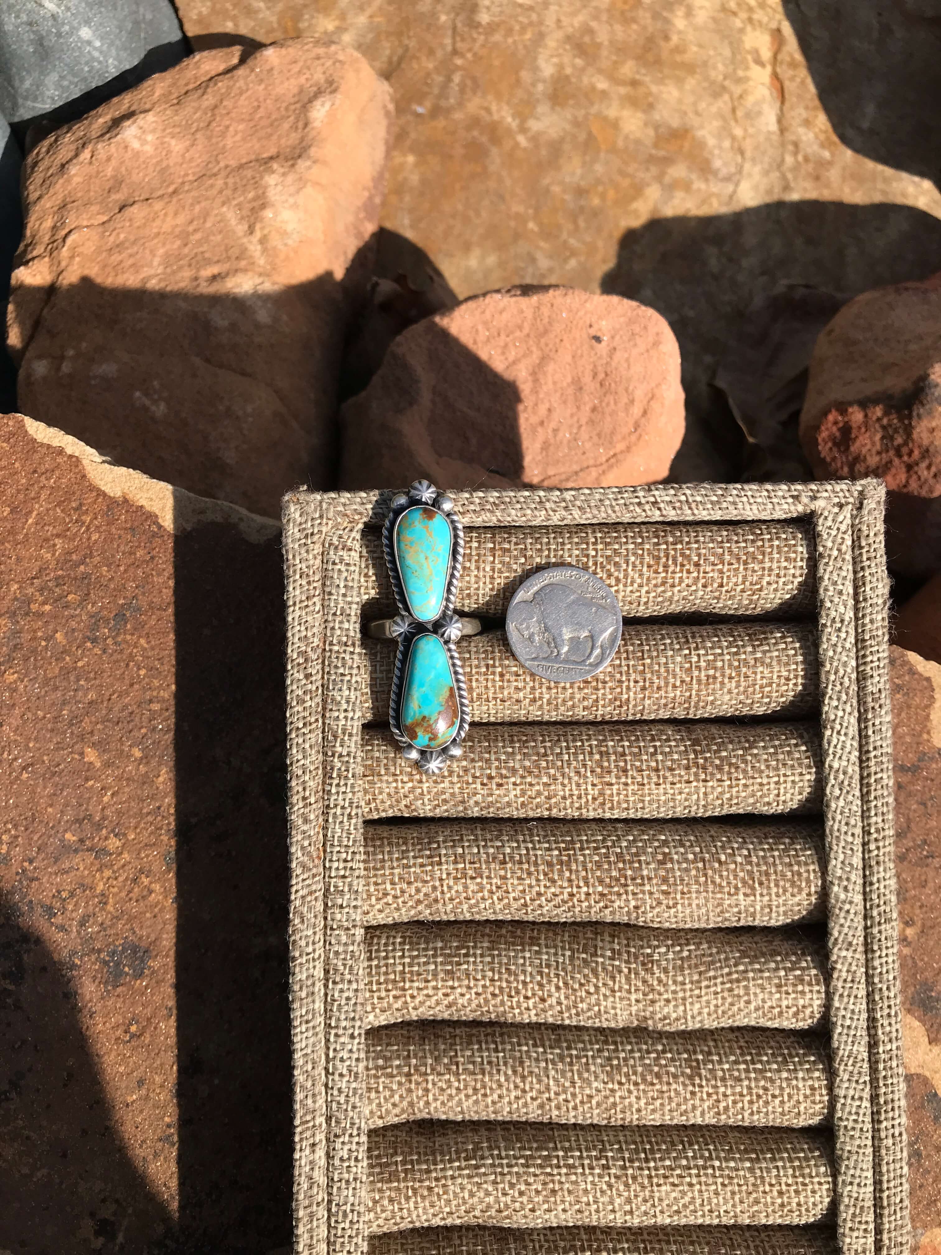 The Double Stone Adjustable Ring, 3-Rings-Calli Co., Turquoise and Silver Jewelry, Native American Handmade, Zuni Tribe, Navajo Tribe, Brock Texas