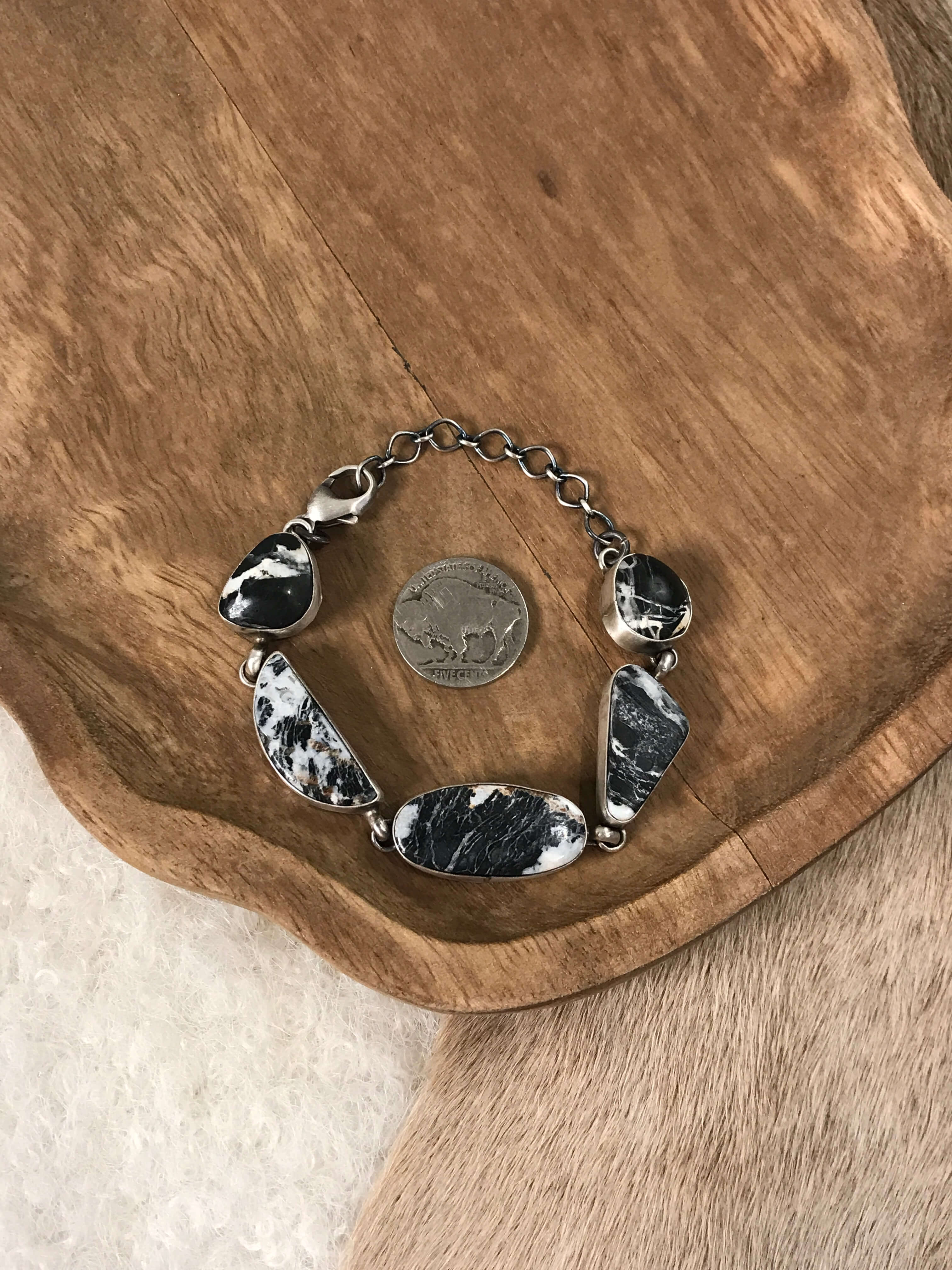 The Dekalb 5 Stone Link Bracelets, 1 xx-Bracelets & Cuffs-Calli Co., Turquoise and Silver Jewelry, Native American Handmade, Zuni Tribe, Navajo Tribe, Brock Texas