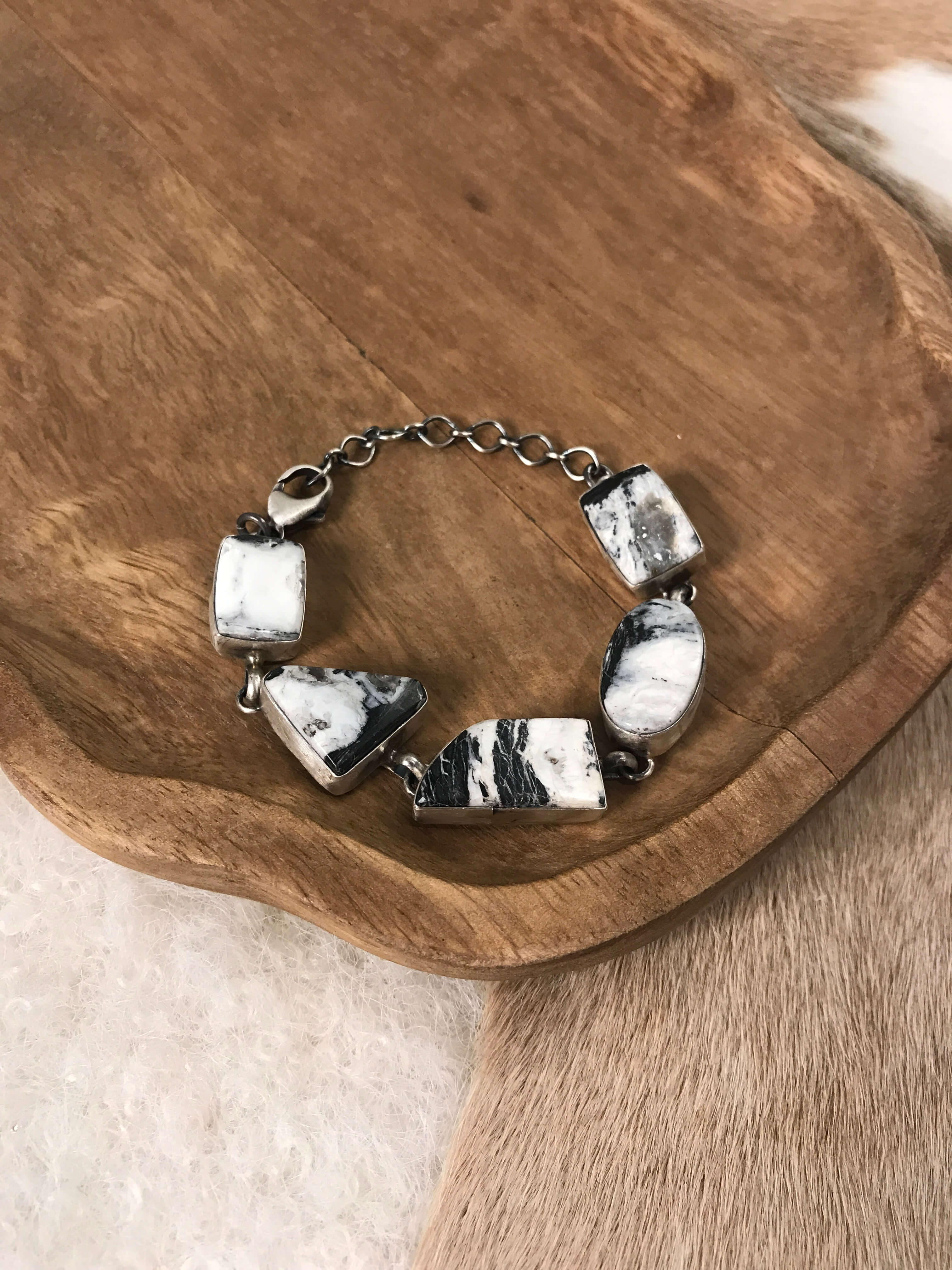 The Dekalb 5 Stone Link Bracelets, 2-Bracelets & Cuffs-Calli Co., Turquoise and Silver Jewelry, Native American Handmade, Zuni Tribe, Navajo Tribe, Brock Texas