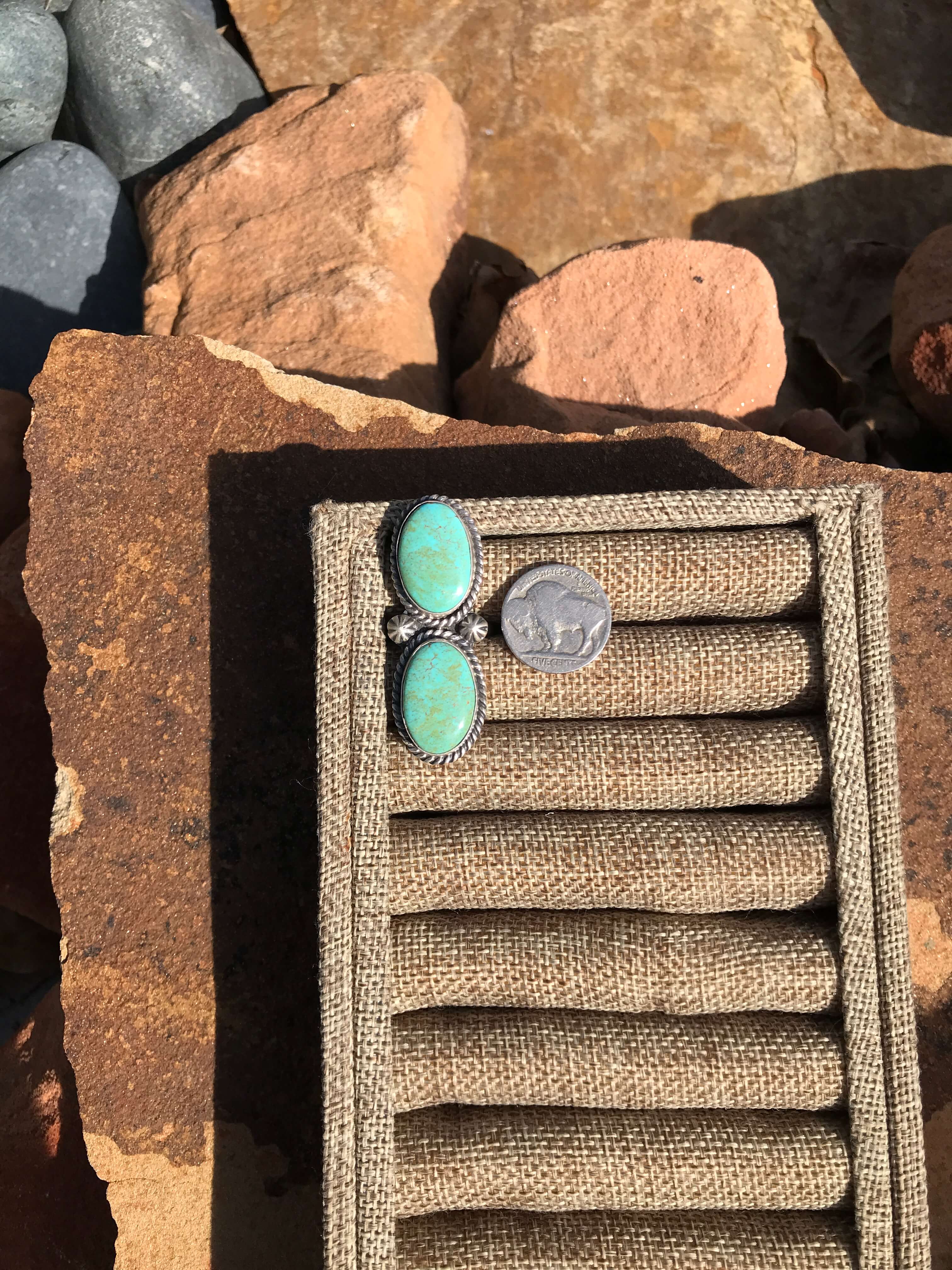 The Double Stone Adjustable Ring, 4-Rings-Calli Co., Turquoise and Silver Jewelry, Native American Handmade, Zuni Tribe, Navajo Tribe, Brock Texas