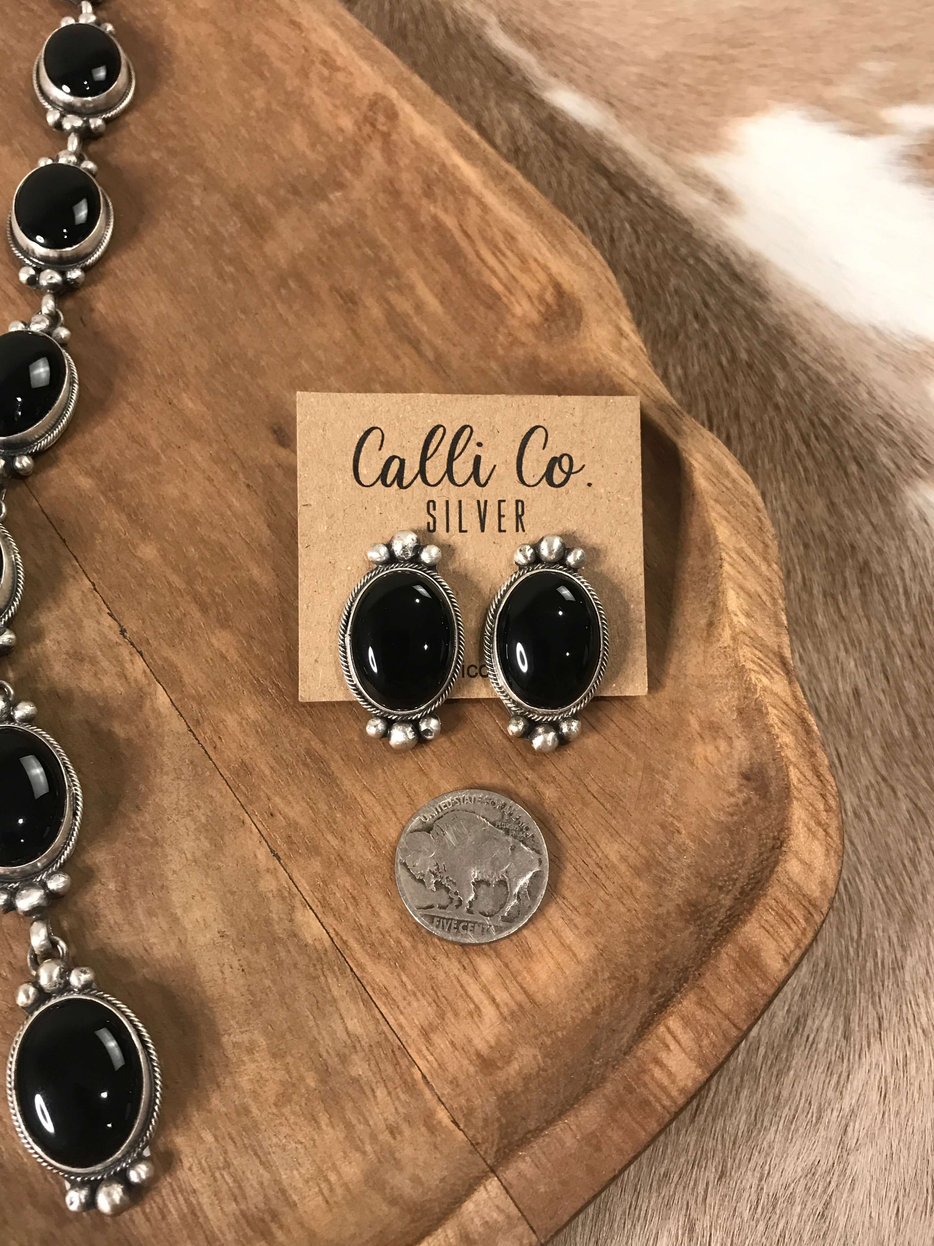 The Stafford Onyx Lariat Necklace Set xx-Necklaces-Calli Co., Turquoise and Silver Jewelry, Native American Handmade, Zuni Tribe, Navajo Tribe, Brock Texas