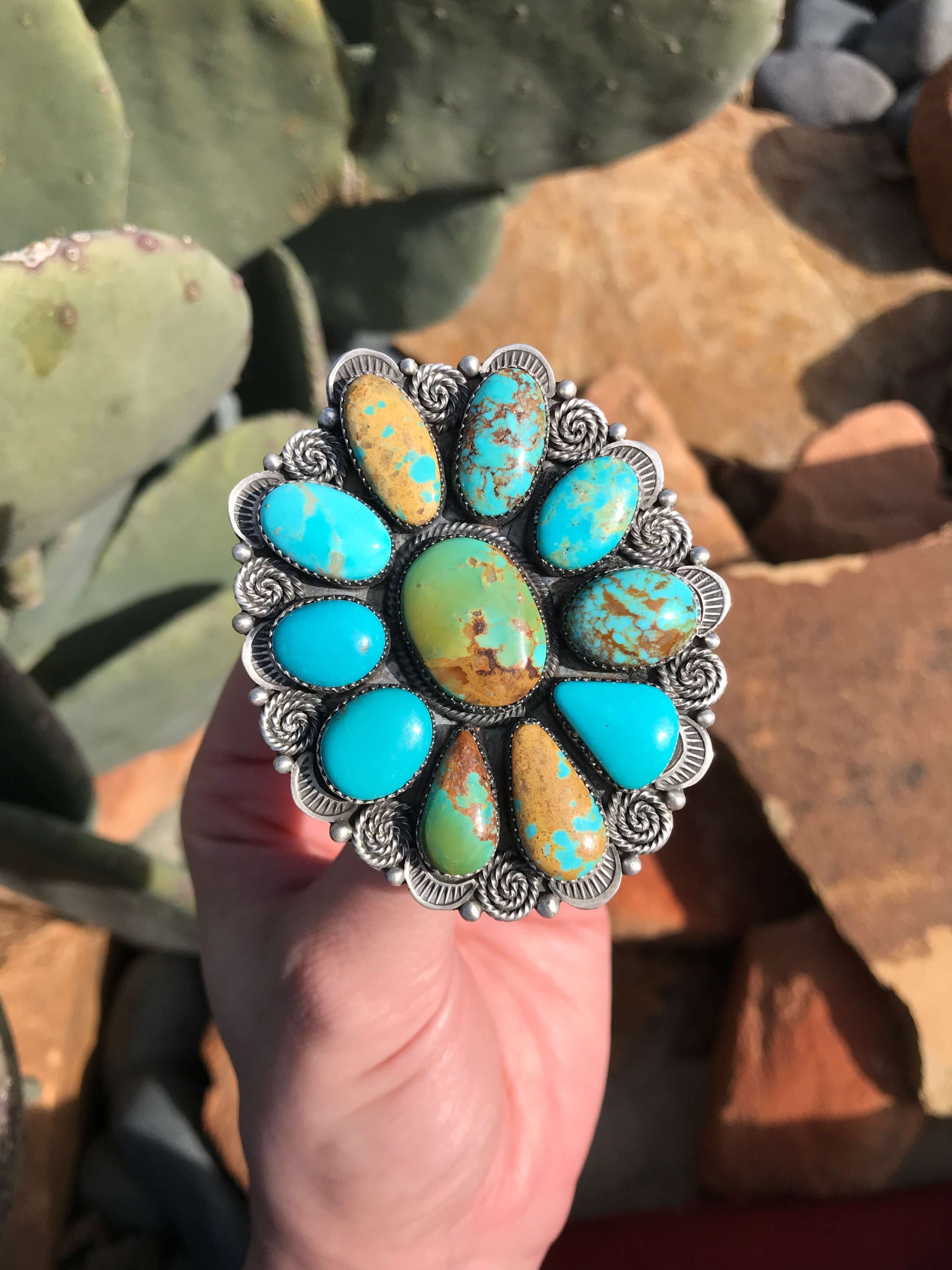 The White Springs Adjustable Cluster Ring-Rings-Calli Co., Turquoise and Silver Jewelry, Native American Handmade, Zuni Tribe, Navajo Tribe, Brock Texas