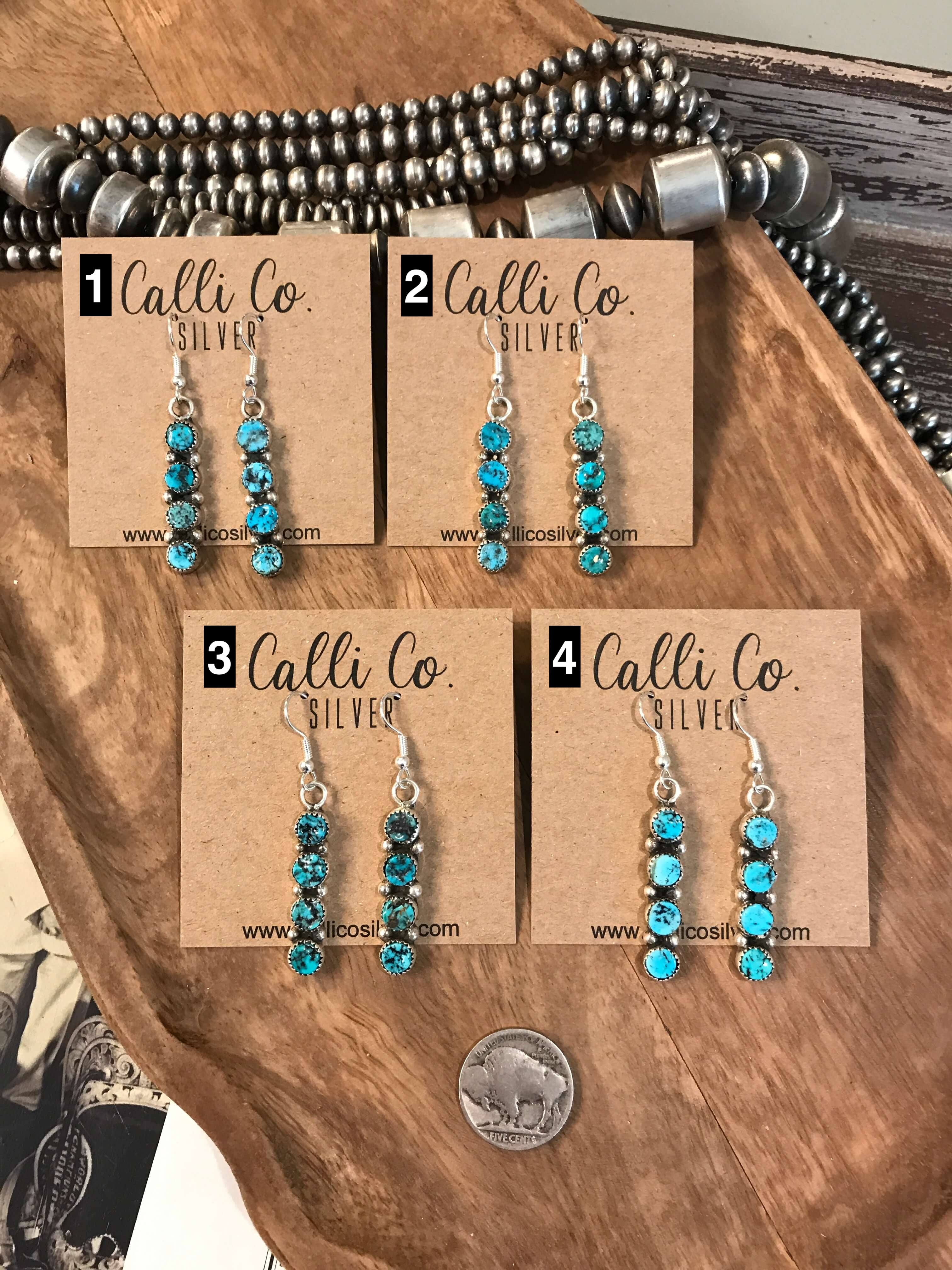 The Amado Turquoise Drop Earrings-Earrings-Calli Co., Turquoise and Silver Jewelry, Native American Handmade, Zuni Tribe, Navajo Tribe, Brock Texas