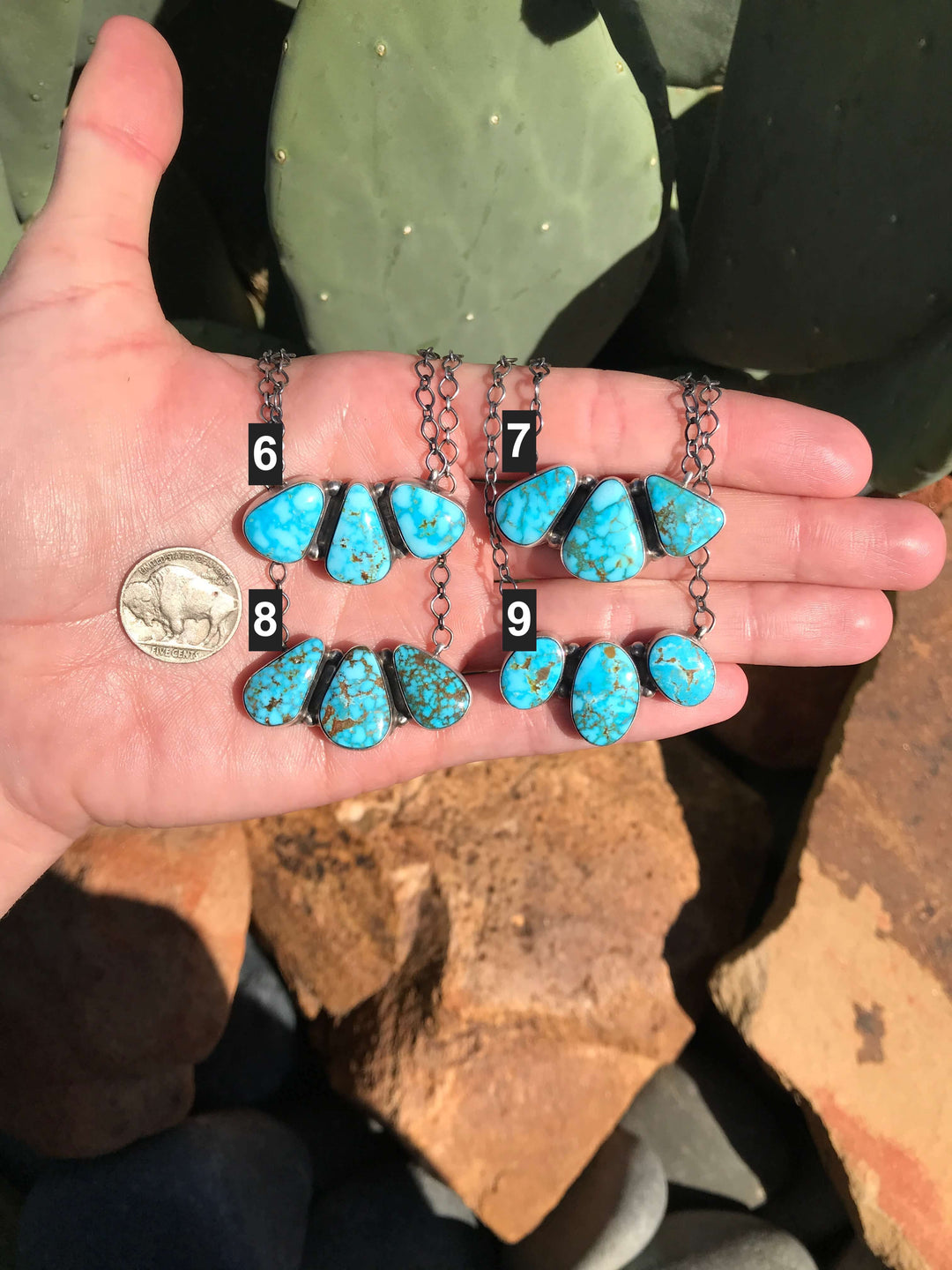 The Northvale Turquoise 3 Stone Necklaces-Necklaces-Calli Co., Turquoise and Silver Jewelry, Native American Handmade, Zuni Tribe, Navajo Tribe, Brock Texas