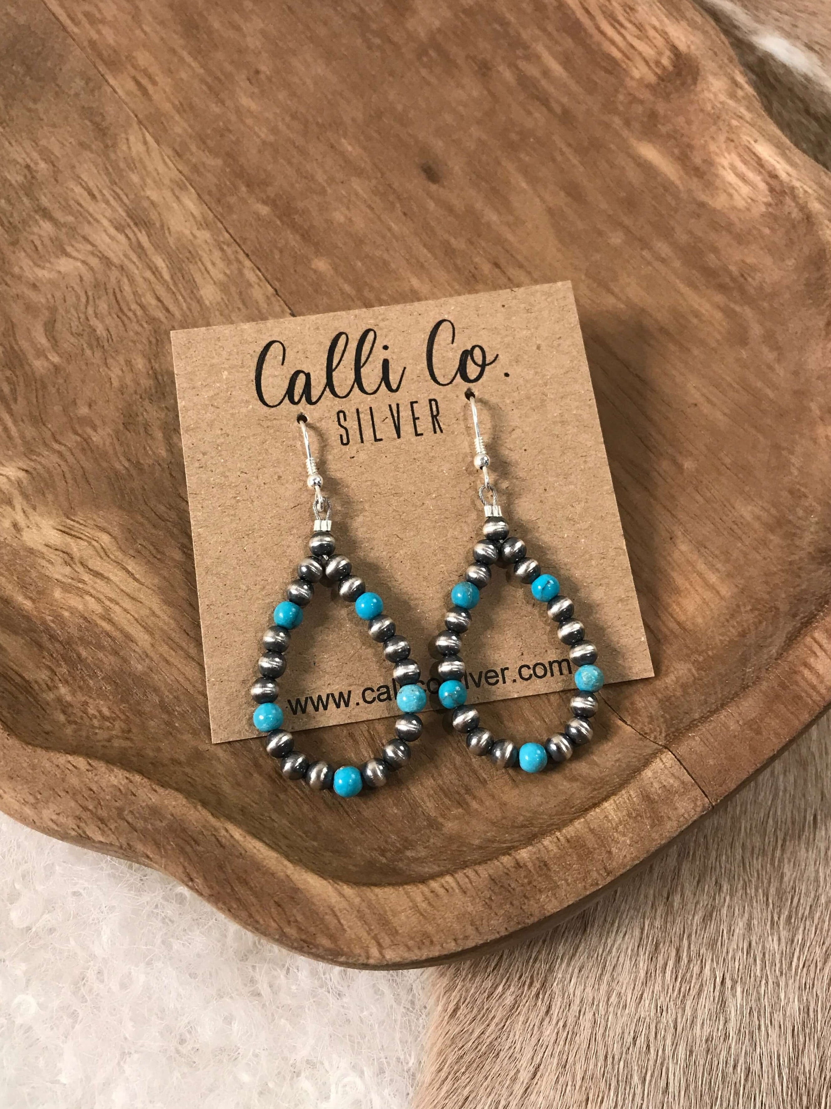 The Dallam Hoop Earrings in Blue-Earrings-Calli Co., Turquoise and Silver Jewelry, Native American Handmade, Zuni Tribe, Navajo Tribe, Brock Texas
