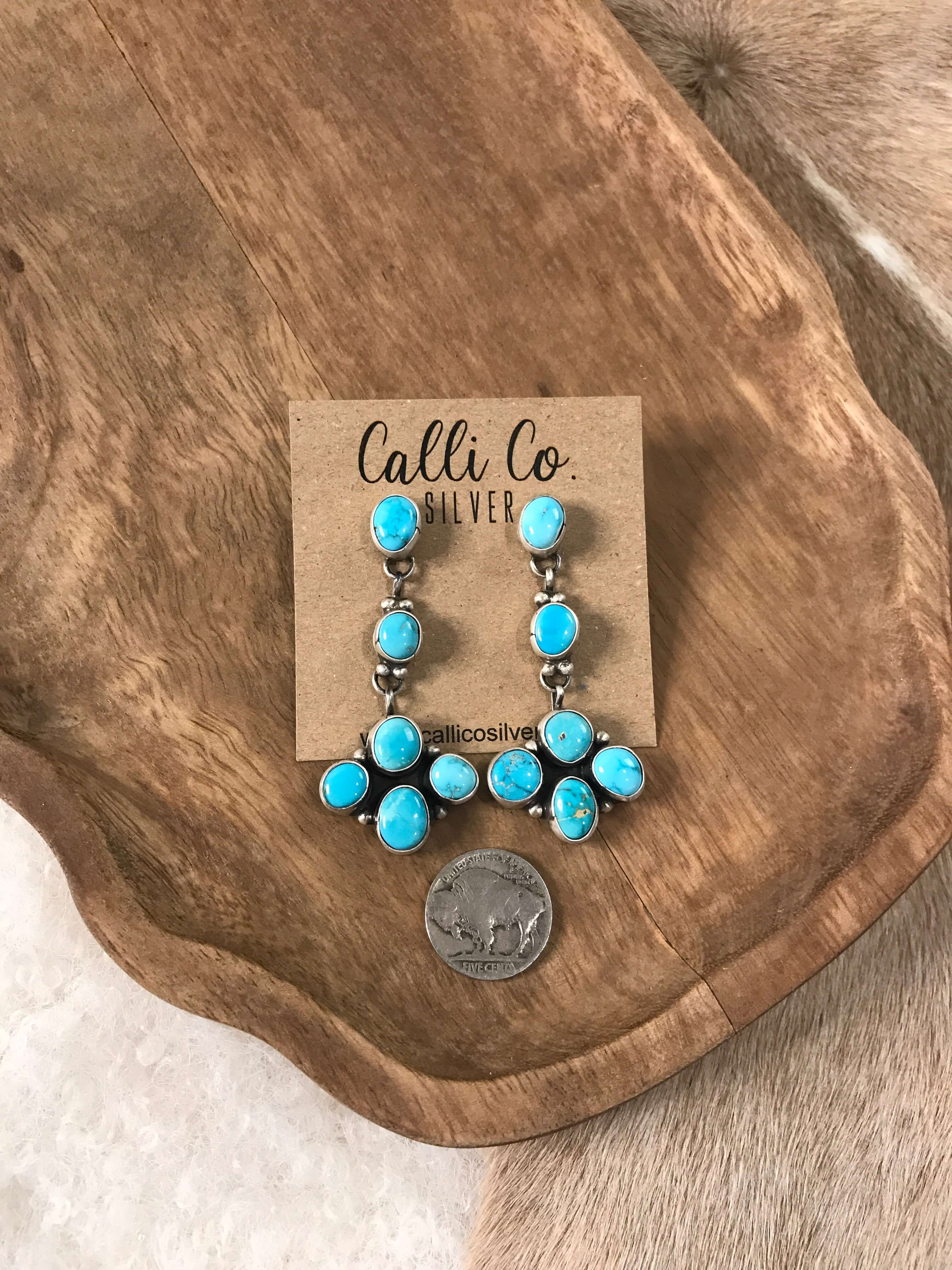 The Chigwell Dangles, 1-Earrings-Calli Co., Turquoise and Silver Jewelry, Native American Handmade, Zuni Tribe, Navajo Tribe, Brock Texas