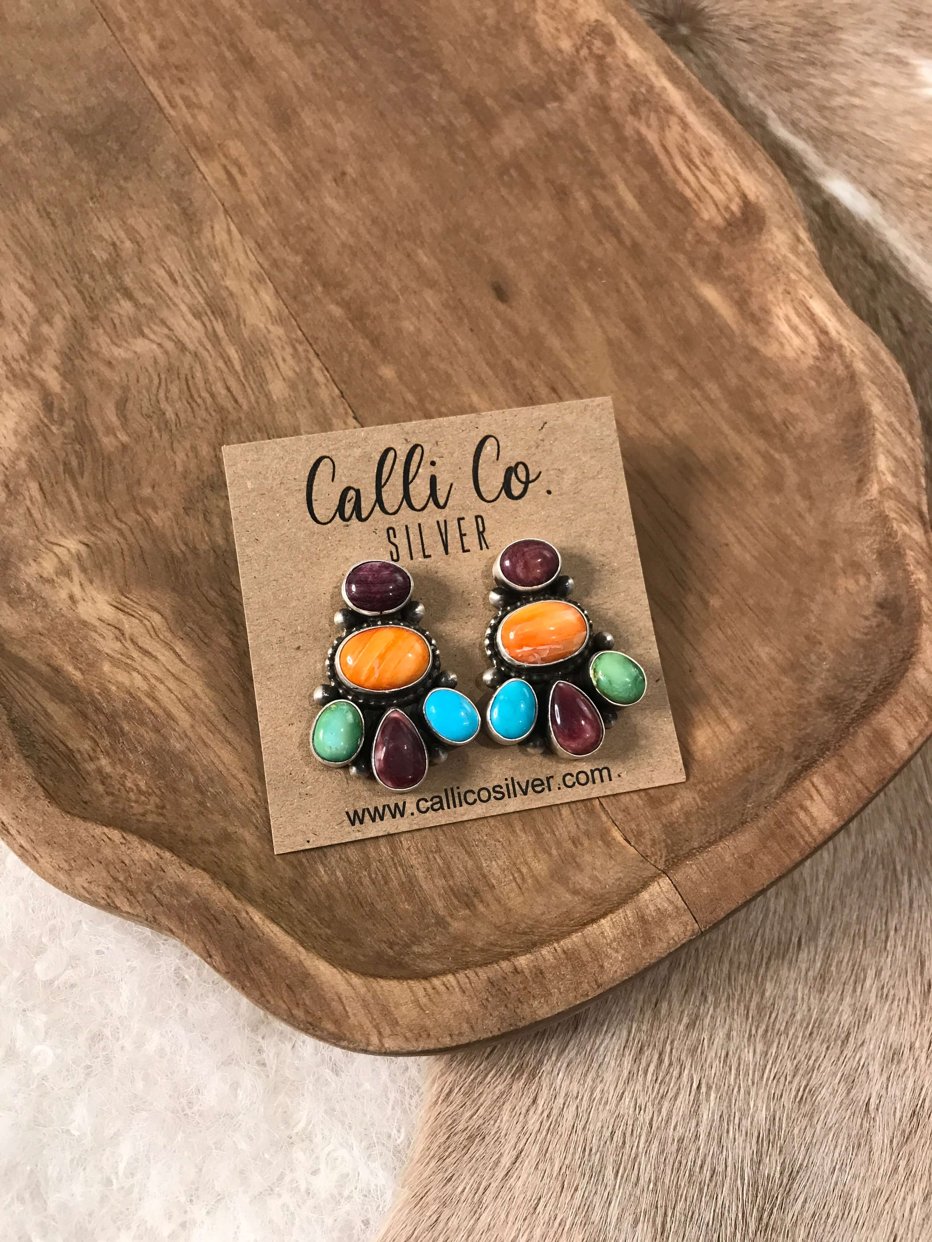 The Chambers Cluster Earrings-Earrings-Calli Co., Turquoise and Silver Jewelry, Native American Handmade, Zuni Tribe, Navajo Tribe, Brock Texas