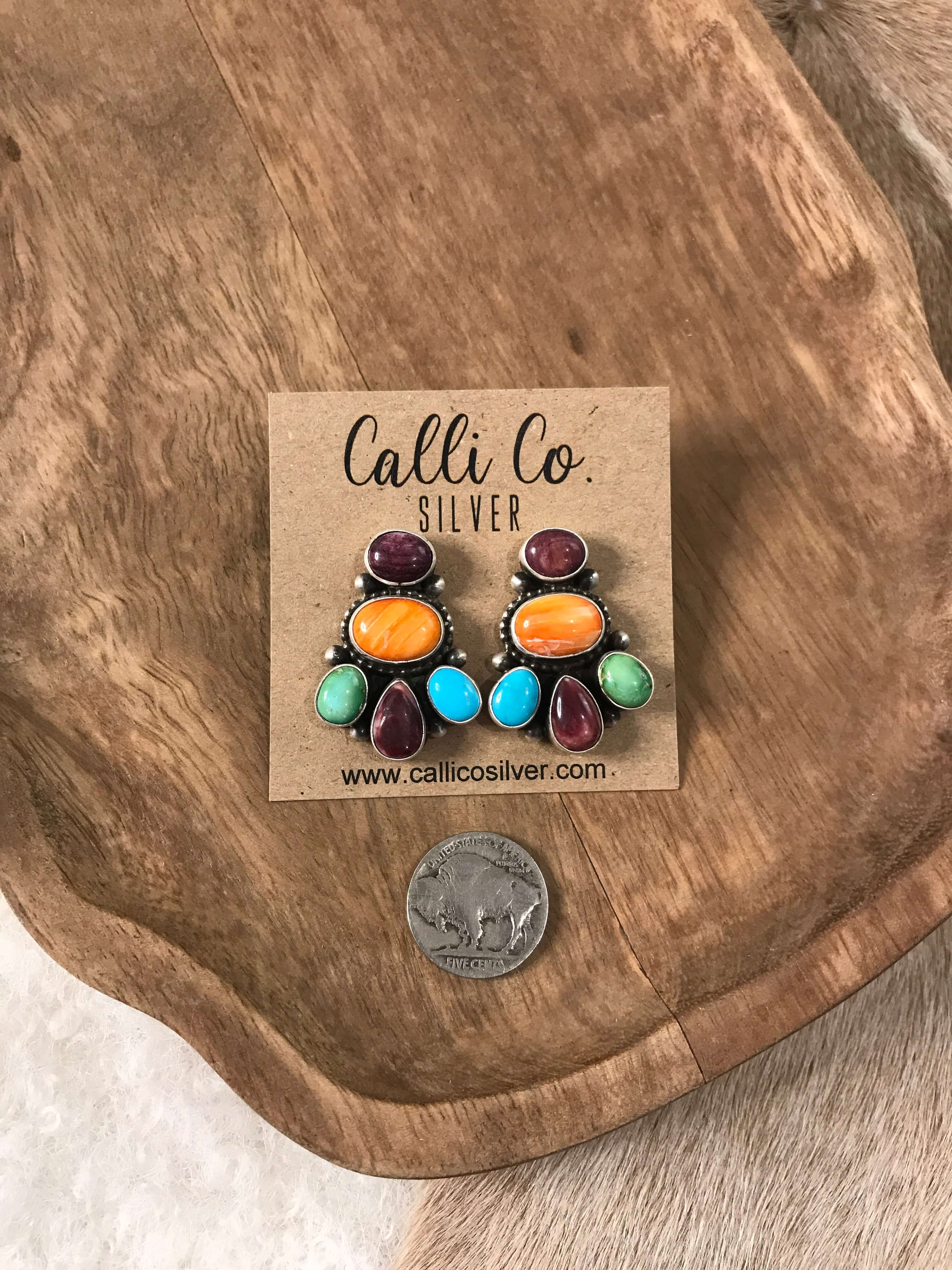 The Chambers Cluster Earrings-Earrings-Calli Co., Turquoise and Silver Jewelry, Native American Handmade, Zuni Tribe, Navajo Tribe, Brock Texas