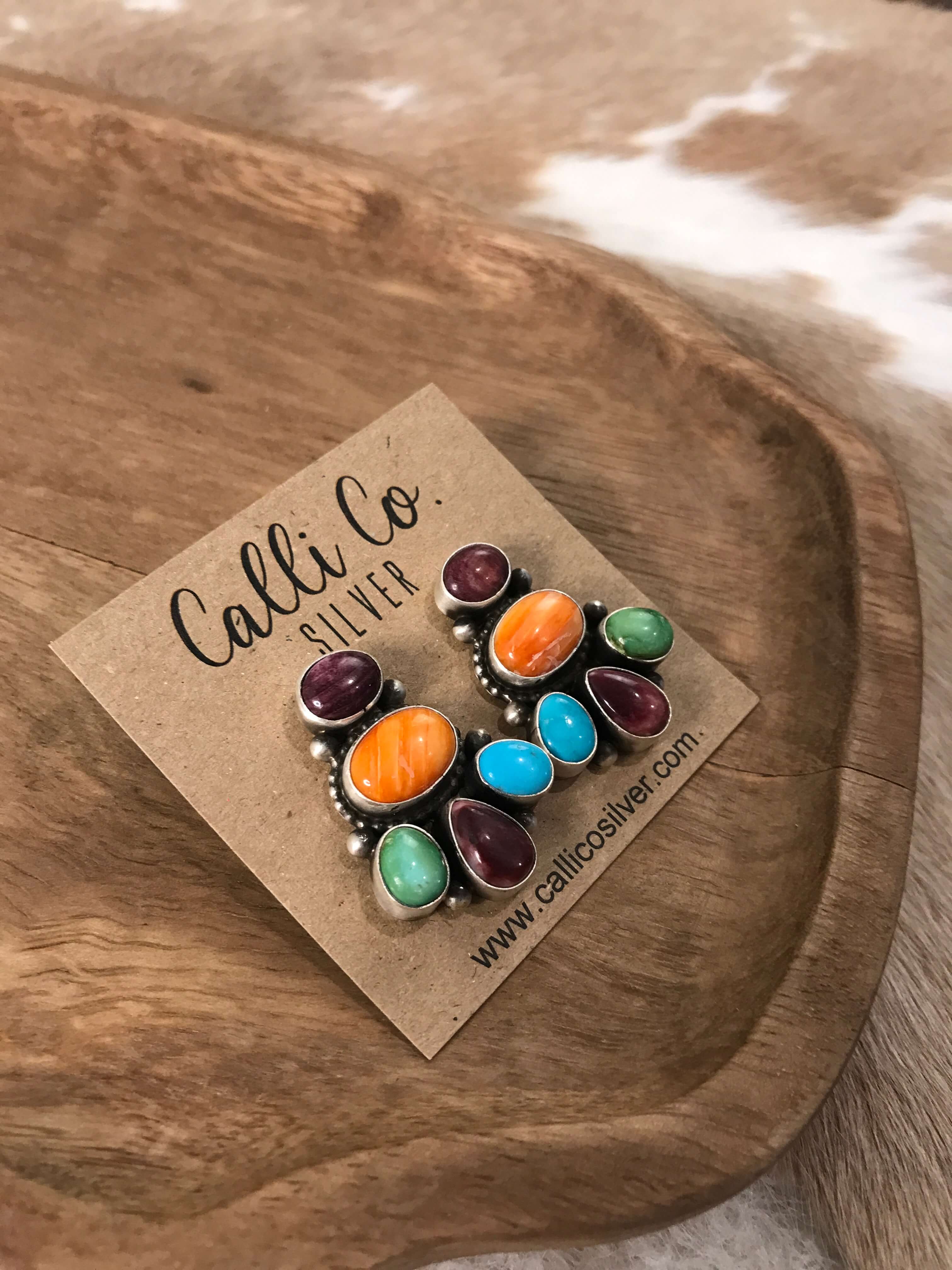 The Chambers Cluster Earrings-Earrings-Calli Co., Turquoise and Silver Jewelry, Native American Handmade, Zuni Tribe, Navajo Tribe, Brock Texas