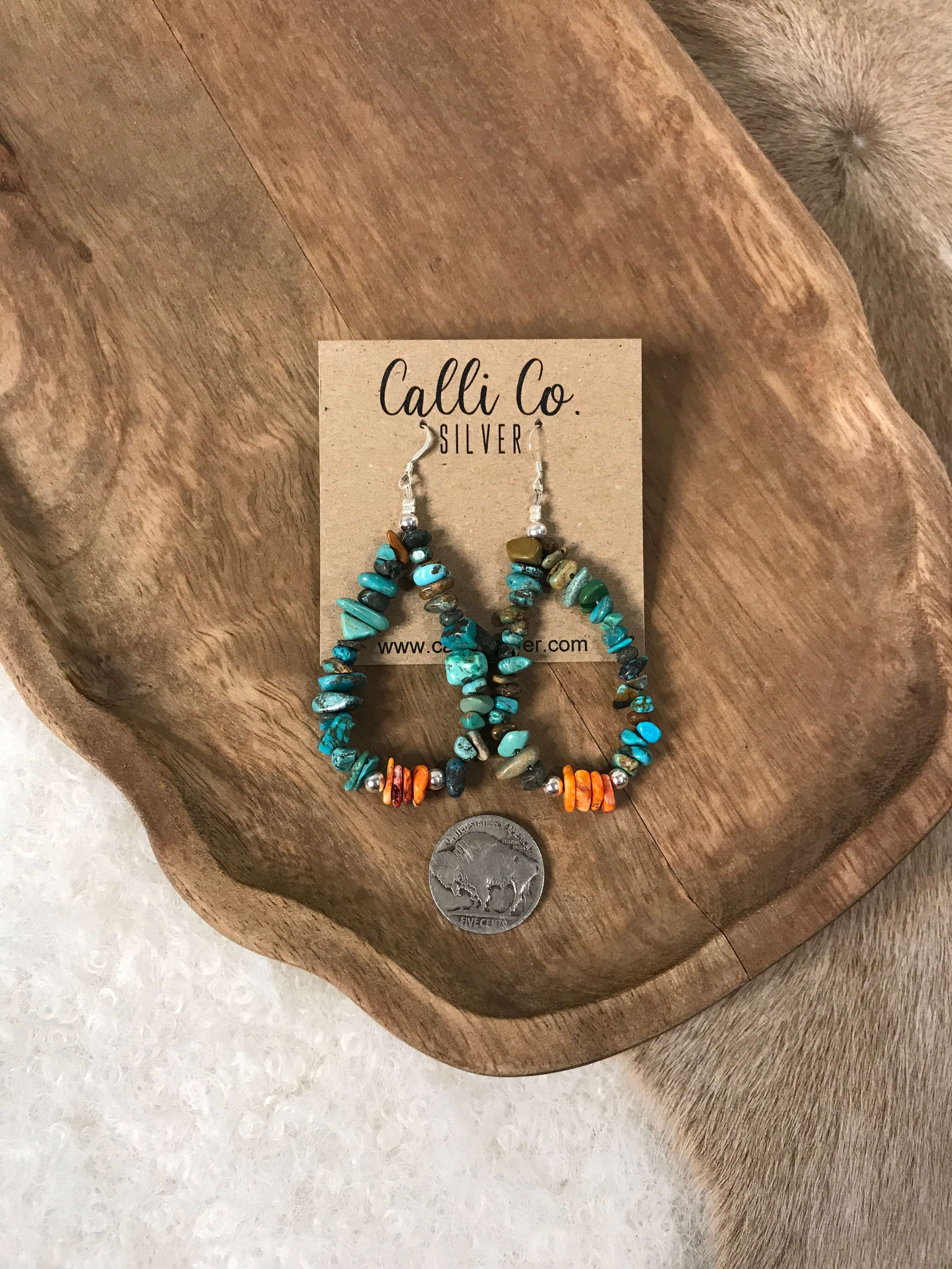 The Owyhee Hoop Earrings-Earrings-Calli Co., Turquoise and Silver Jewelry, Native American Handmade, Zuni Tribe, Navajo Tribe, Brock Texas