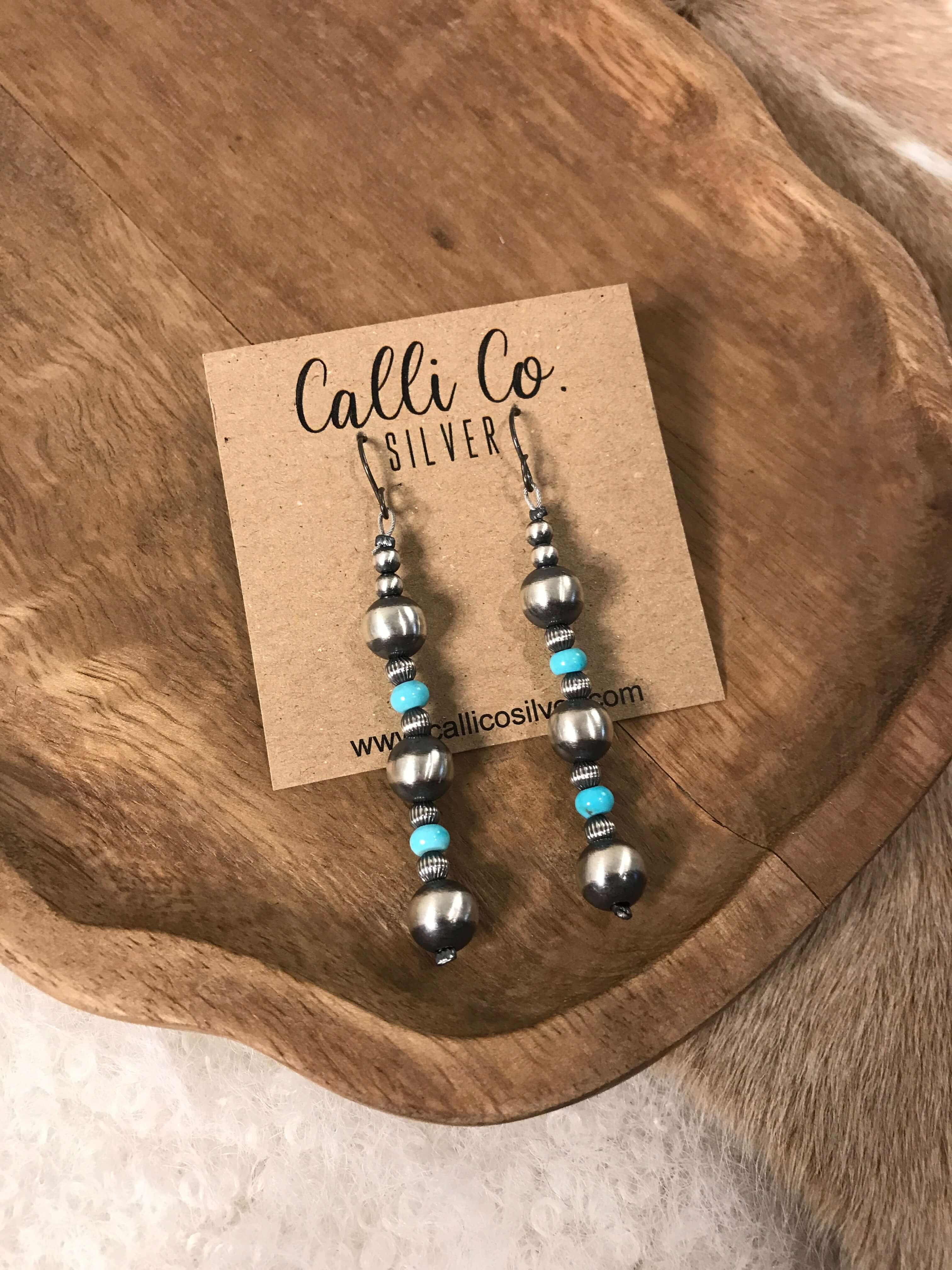 The Terra Earrings-Earrings-Calli Co., Turquoise and Silver Jewelry, Native American Handmade, Zuni Tribe, Navajo Tribe, Brock Texas