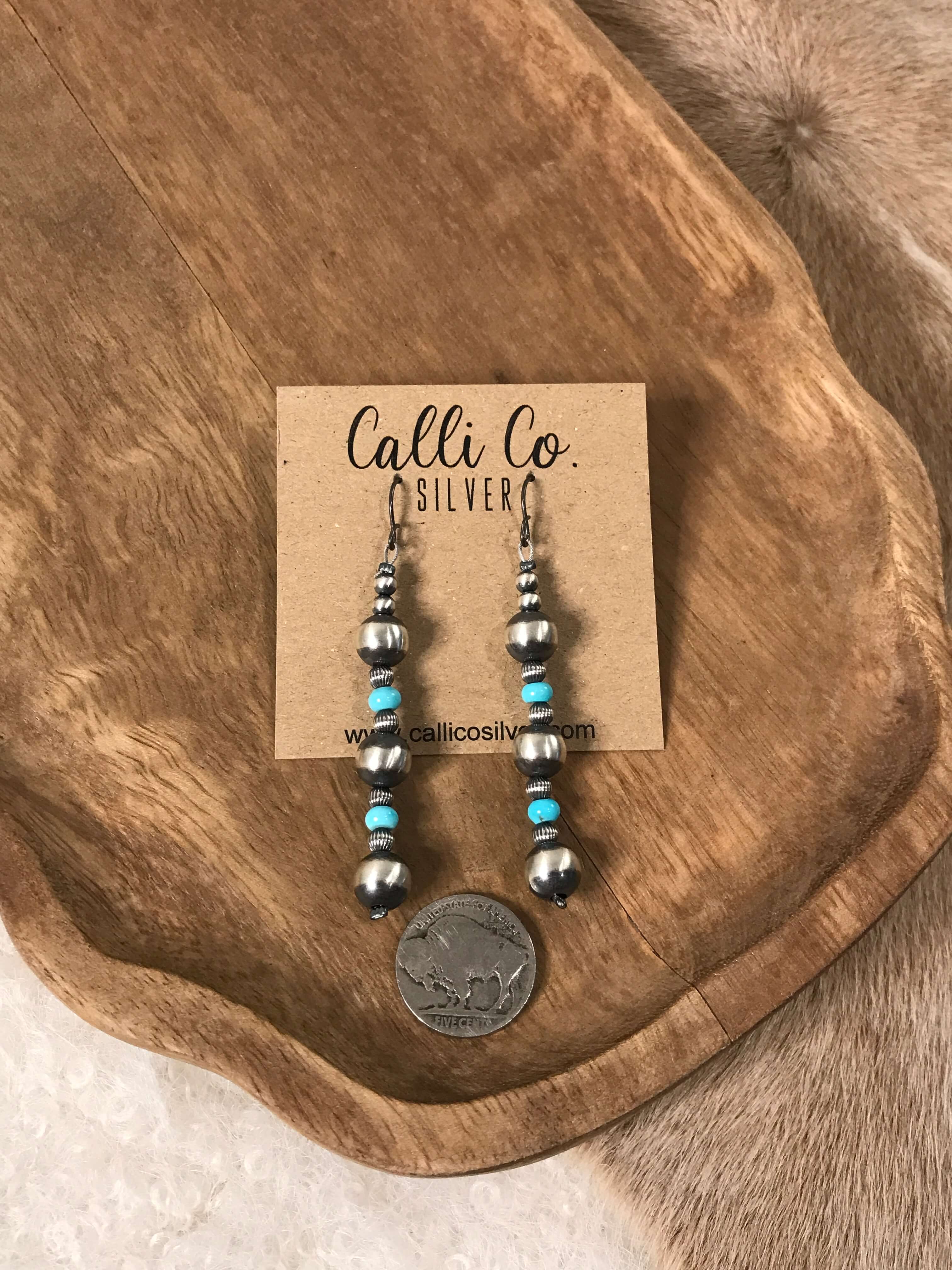 The Terra Earrings-Earrings-Calli Co., Turquoise and Silver Jewelry, Native American Handmade, Zuni Tribe, Navajo Tribe, Brock Texas