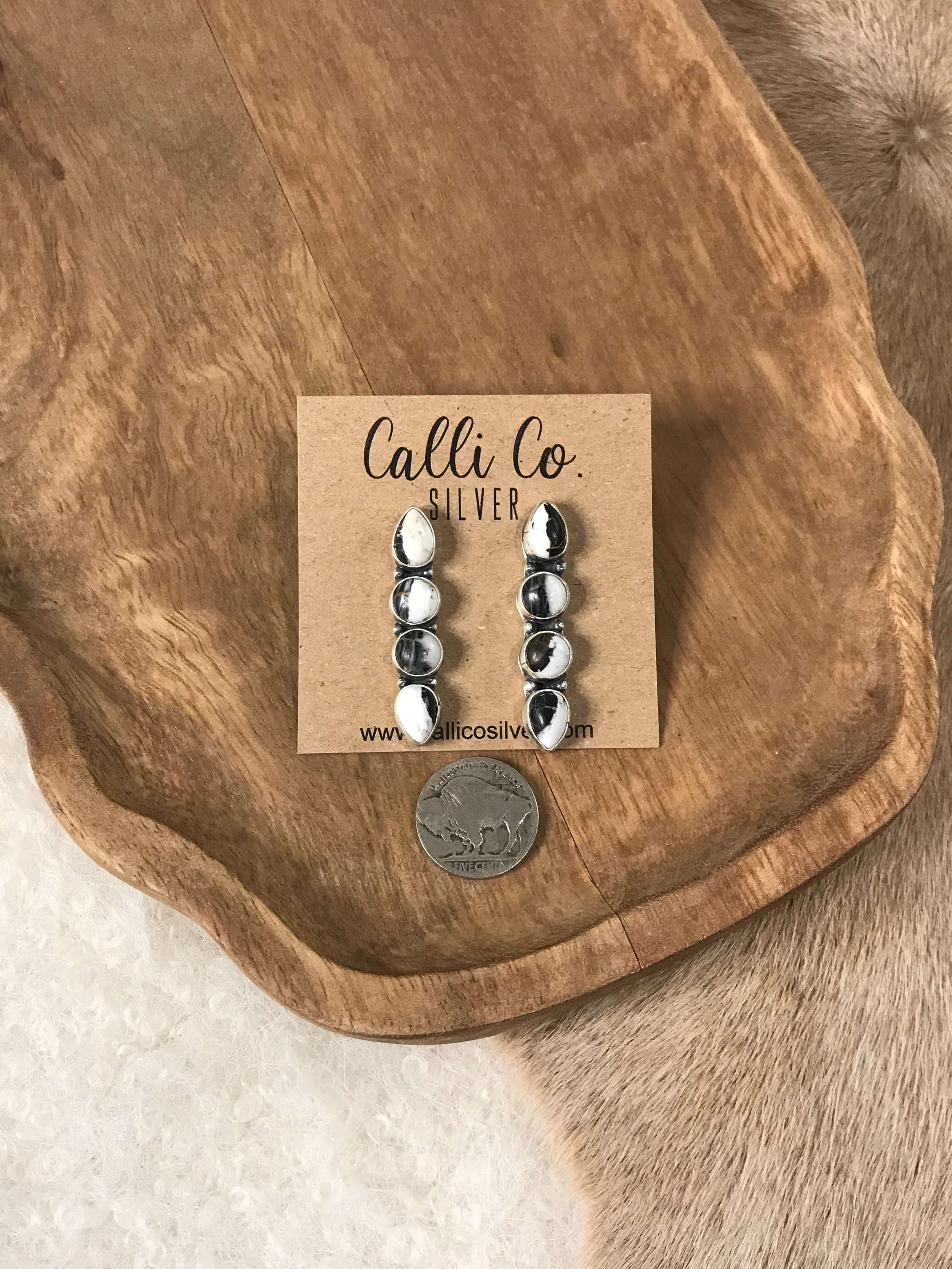 The Basiao Earrings, 4 xx-Earrings-Calli Co., Turquoise and Silver Jewelry, Native American Handmade, Zuni Tribe, Navajo Tribe, Brock Texas