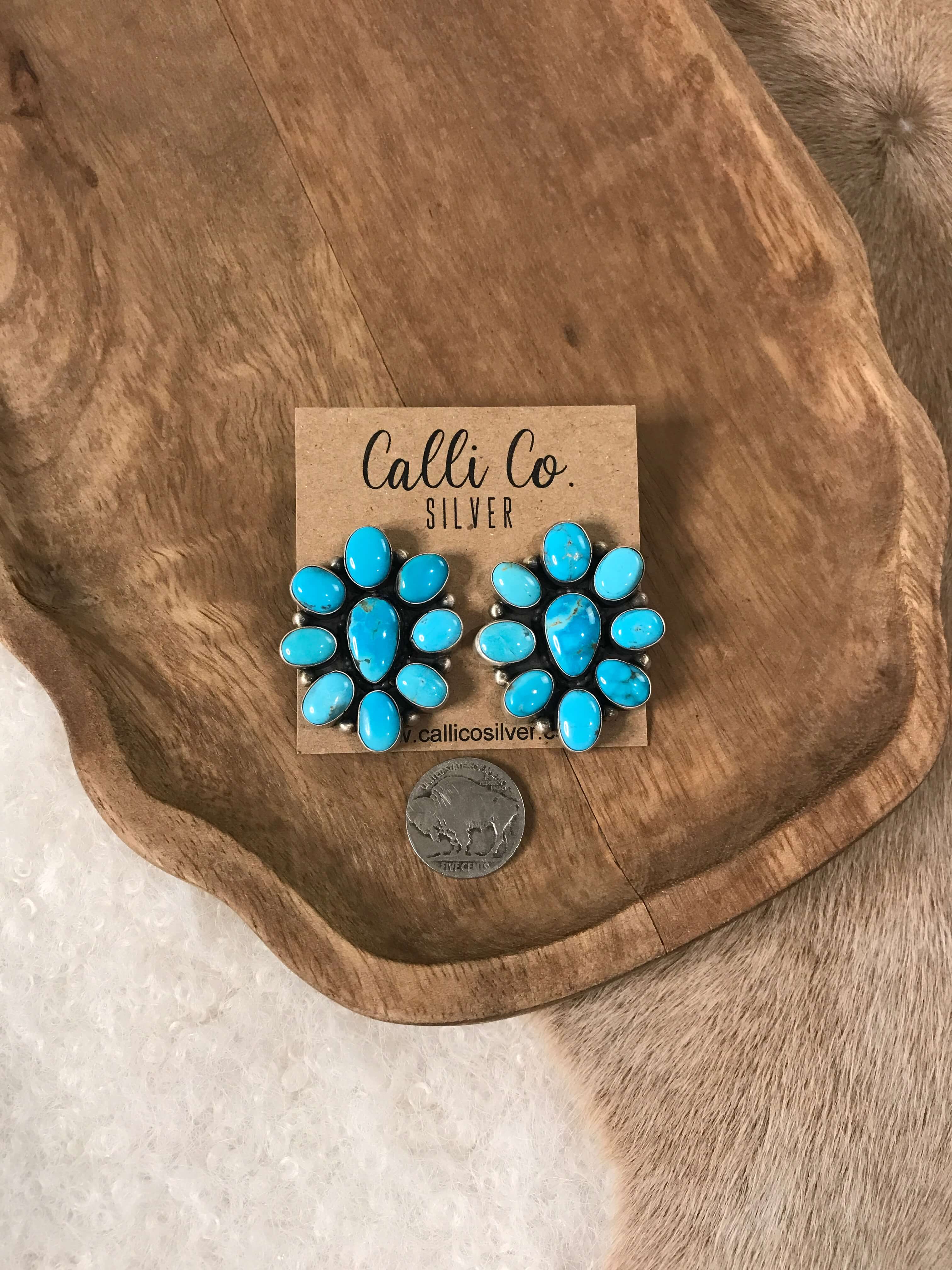 The Edwards Cluster Earrings-Earrings-Calli Co., Turquoise and Silver Jewelry, Native American Handmade, Zuni Tribe, Navajo Tribe, Brock Texas