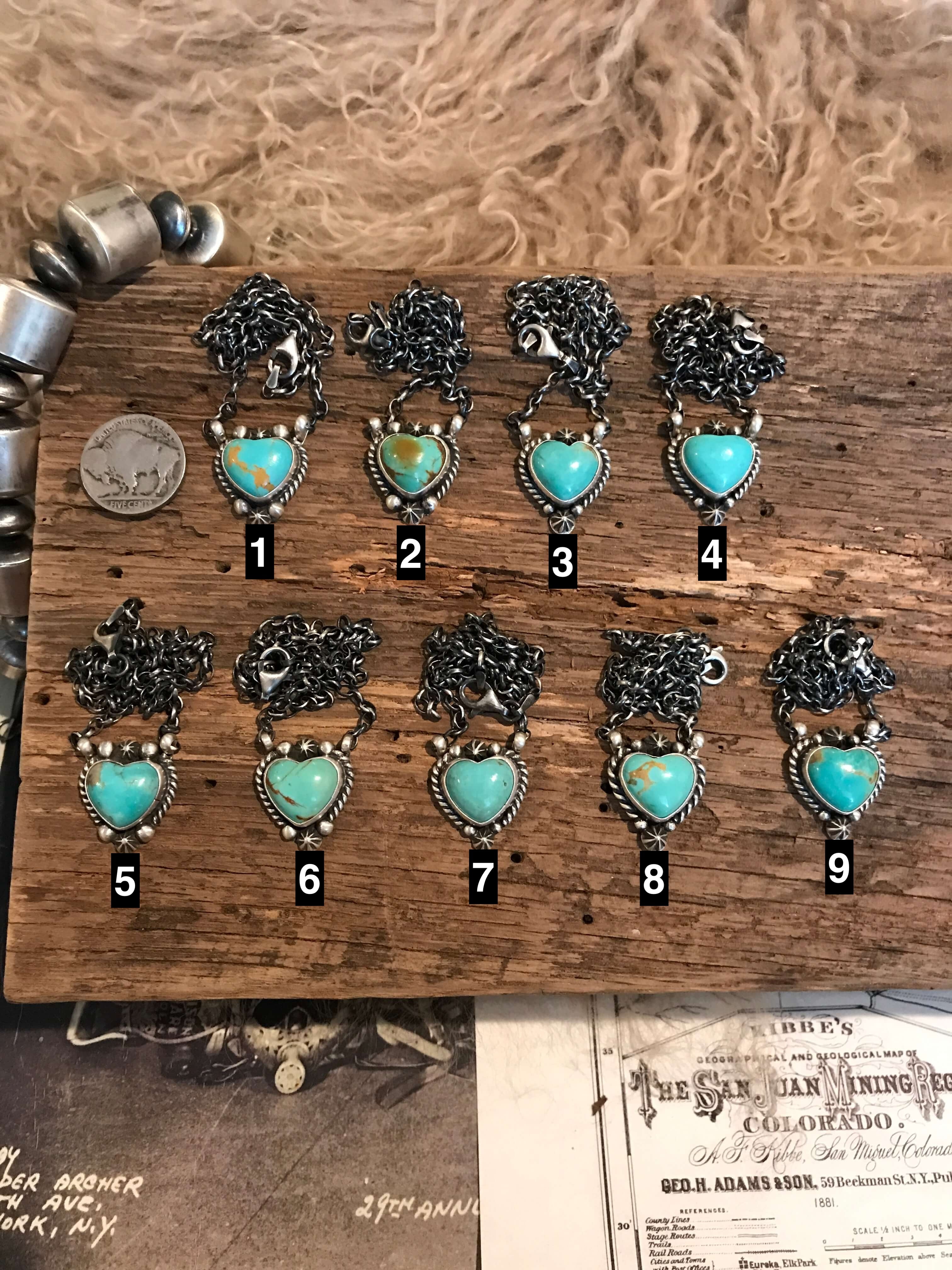 The Big Chief Turquoise Heart Necklaces-Necklaces-Calli Co., Turquoise and Silver Jewelry, Native American Handmade, Zuni Tribe, Navajo Tribe, Brock Texas