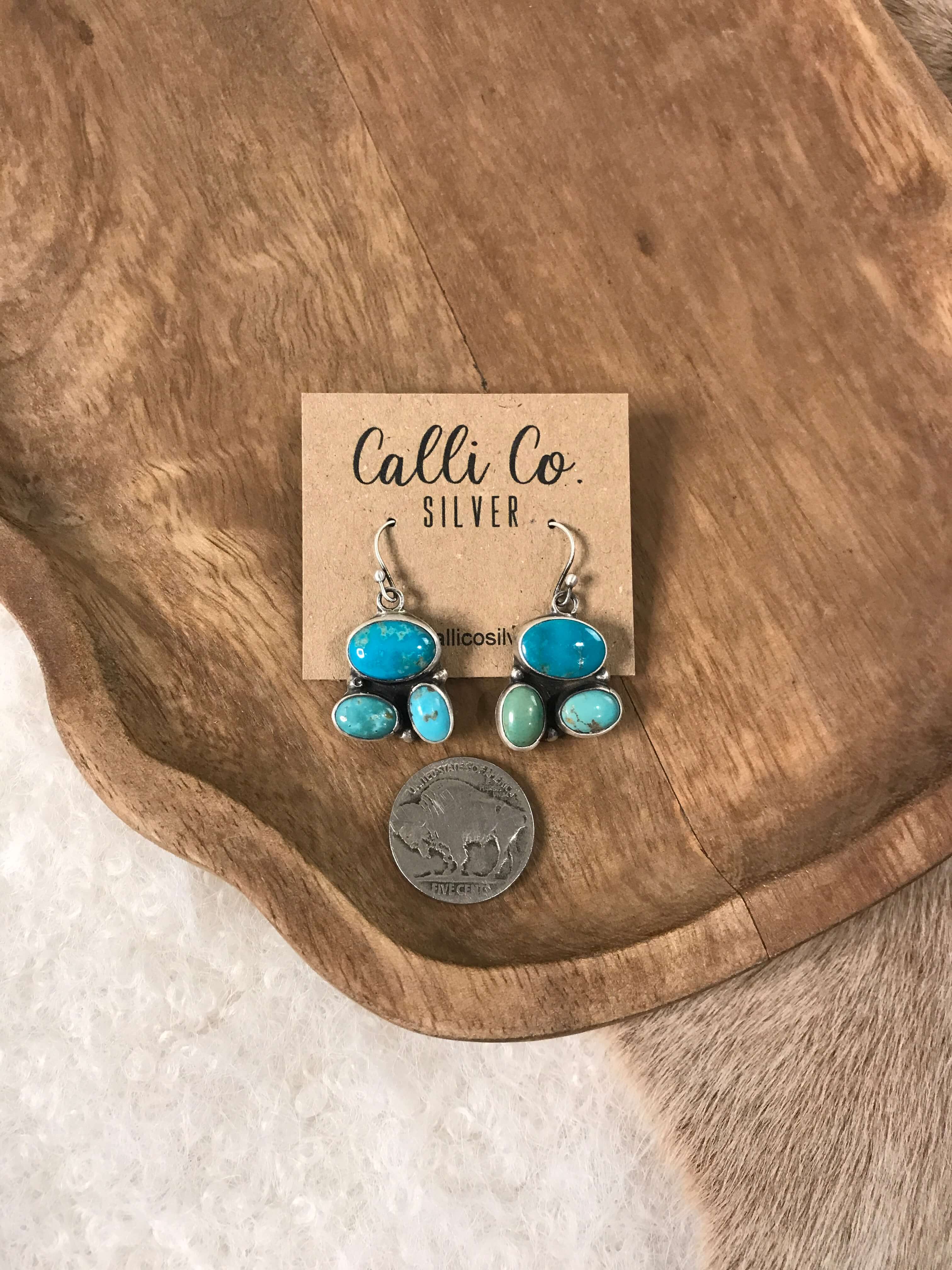 The Tempe Dangles, 1-Earrings-Calli Co., Turquoise and Silver Jewelry, Native American Handmade, Zuni Tribe, Navajo Tribe, Brock Texas