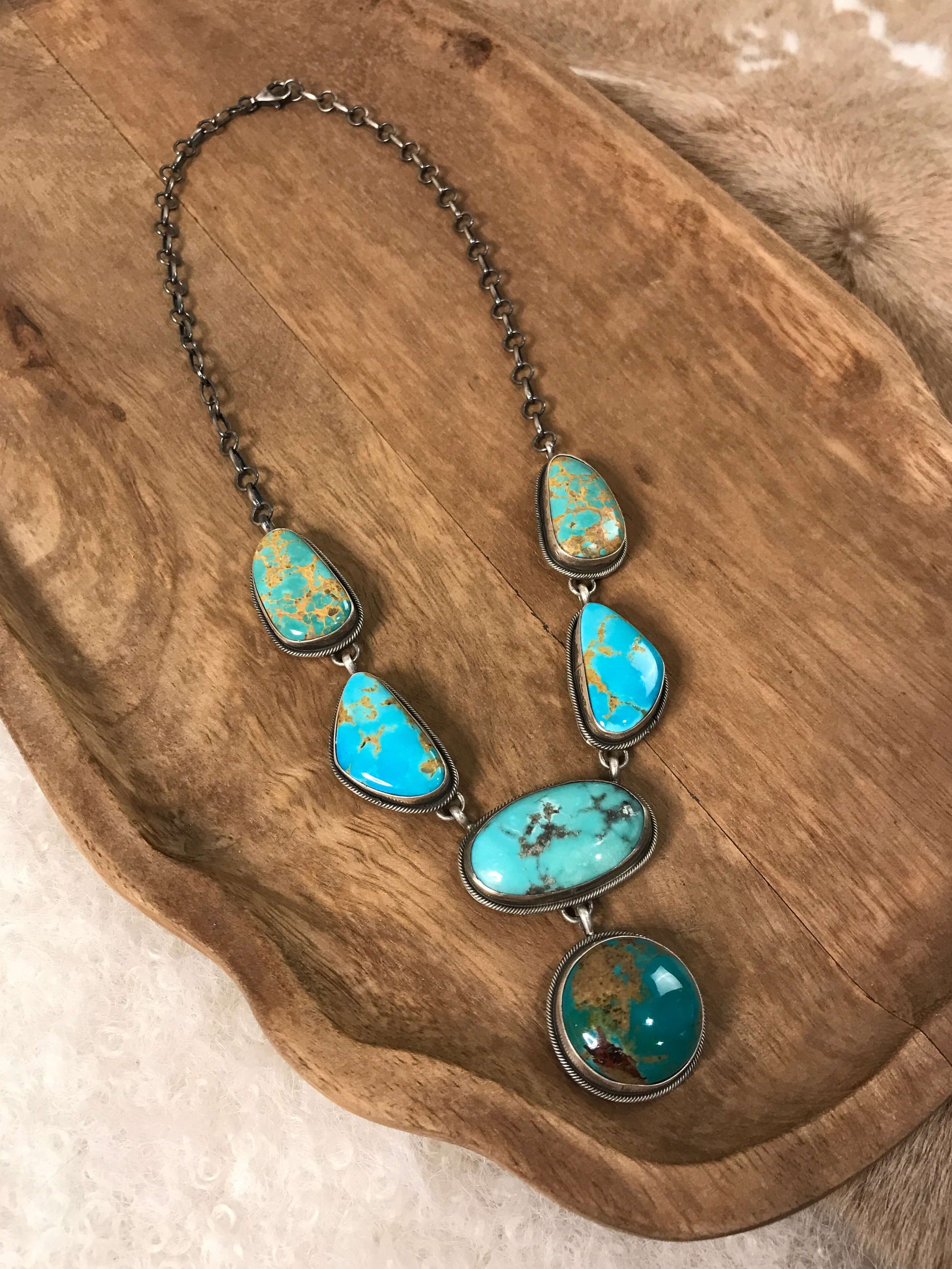 The Tuthill Lariat Necklace-Necklaces-Calli Co., Turquoise and Silver Jewelry, Native American Handmade, Zuni Tribe, Navajo Tribe, Brock Texas