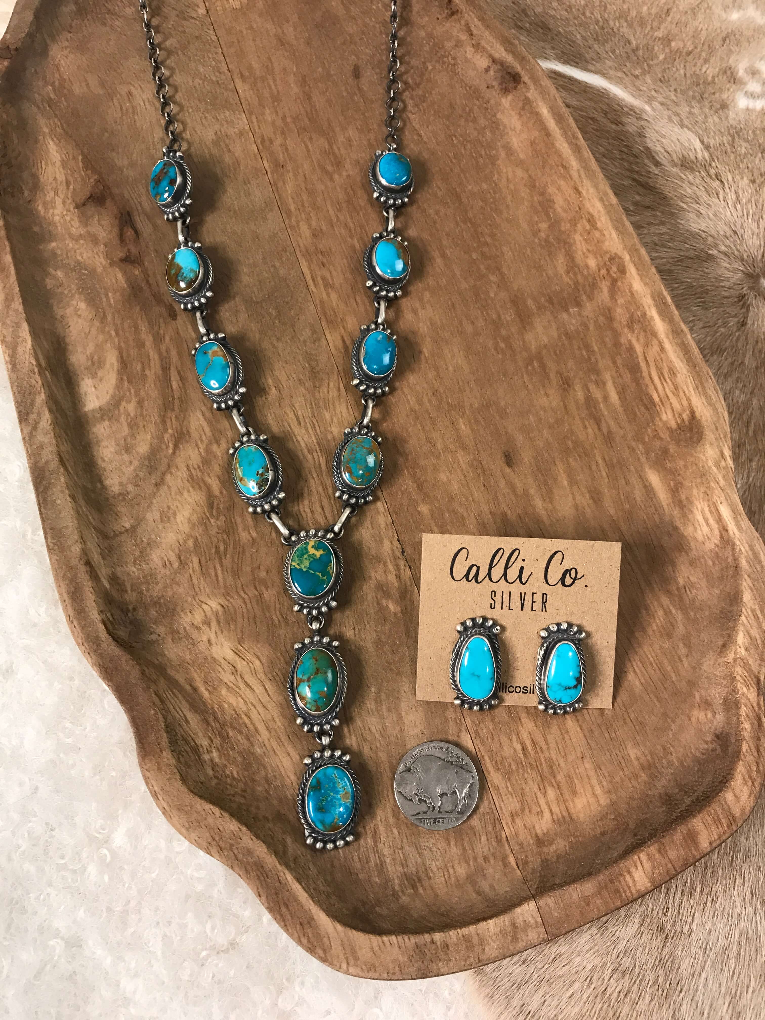 The Willett Lariat Necklace Set-Necklaces-Calli Co., Turquoise and Silver Jewelry, Native American Handmade, Zuni Tribe, Navajo Tribe, Brock Texas