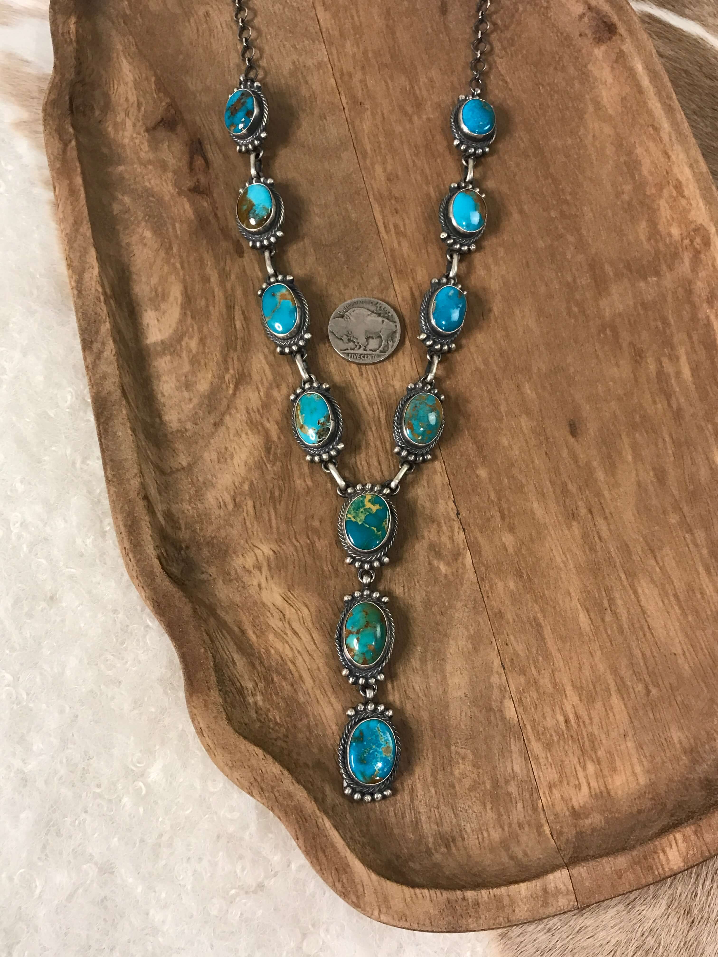 The Willett Lariat Necklace Set-Necklaces-Calli Co., Turquoise and Silver Jewelry, Native American Handmade, Zuni Tribe, Navajo Tribe, Brock Texas