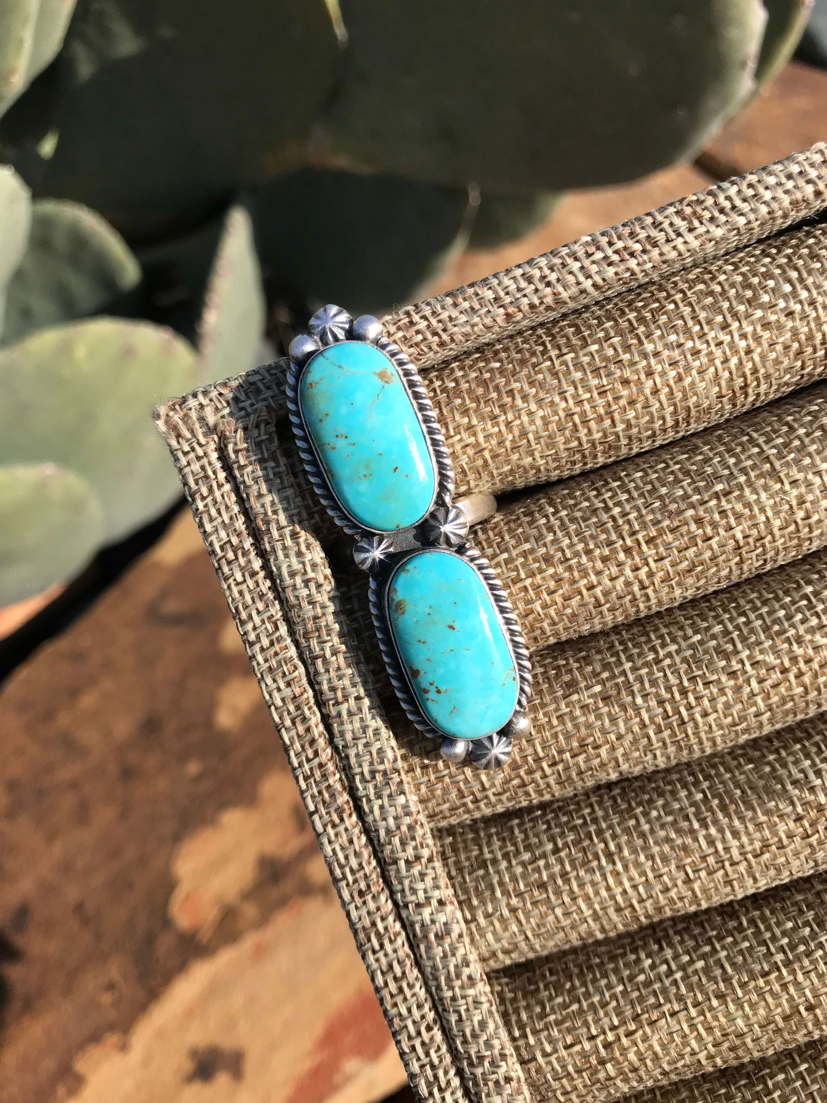 The Double Stone Adjustable Ring, 7-Rings-Calli Co., Turquoise and Silver Jewelry, Native American Handmade, Zuni Tribe, Navajo Tribe, Brock Texas