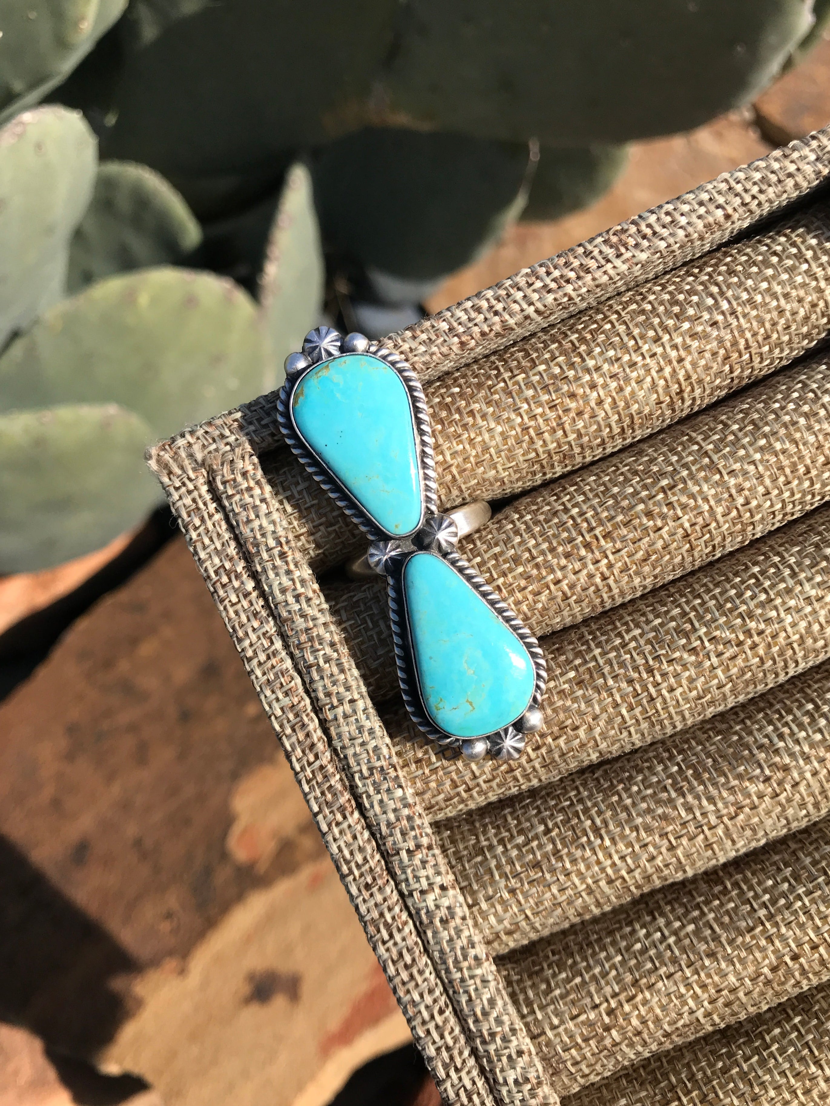 The Double Stone Adjustable Ring, 8-Rings-Calli Co., Turquoise and Silver Jewelry, Native American Handmade, Zuni Tribe, Navajo Tribe, Brock Texas