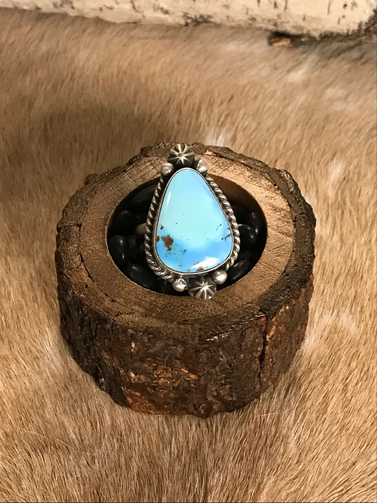 The Stinnett Turquoise Adjustable Ring, 8-Rings-Calli Co., Turquoise and Silver Jewelry, Native American Handmade, Zuni Tribe, Navajo Tribe, Brock Texas
