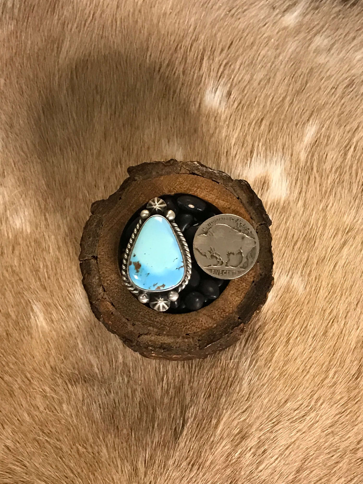 The Stinnett Turquoise Adjustable Ring, 8-Rings-Calli Co., Turquoise and Silver Jewelry, Native American Handmade, Zuni Tribe, Navajo Tribe, Brock Texas