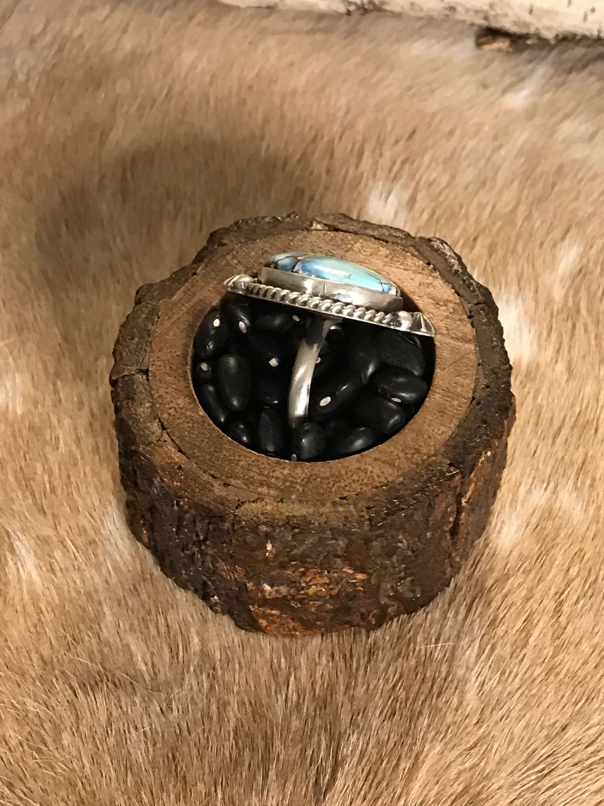 The Stinnett Turquoise Adjustable Ring, 9-Rings-Calli Co., Turquoise and Silver Jewelry, Native American Handmade, Zuni Tribe, Navajo Tribe, Brock Texas