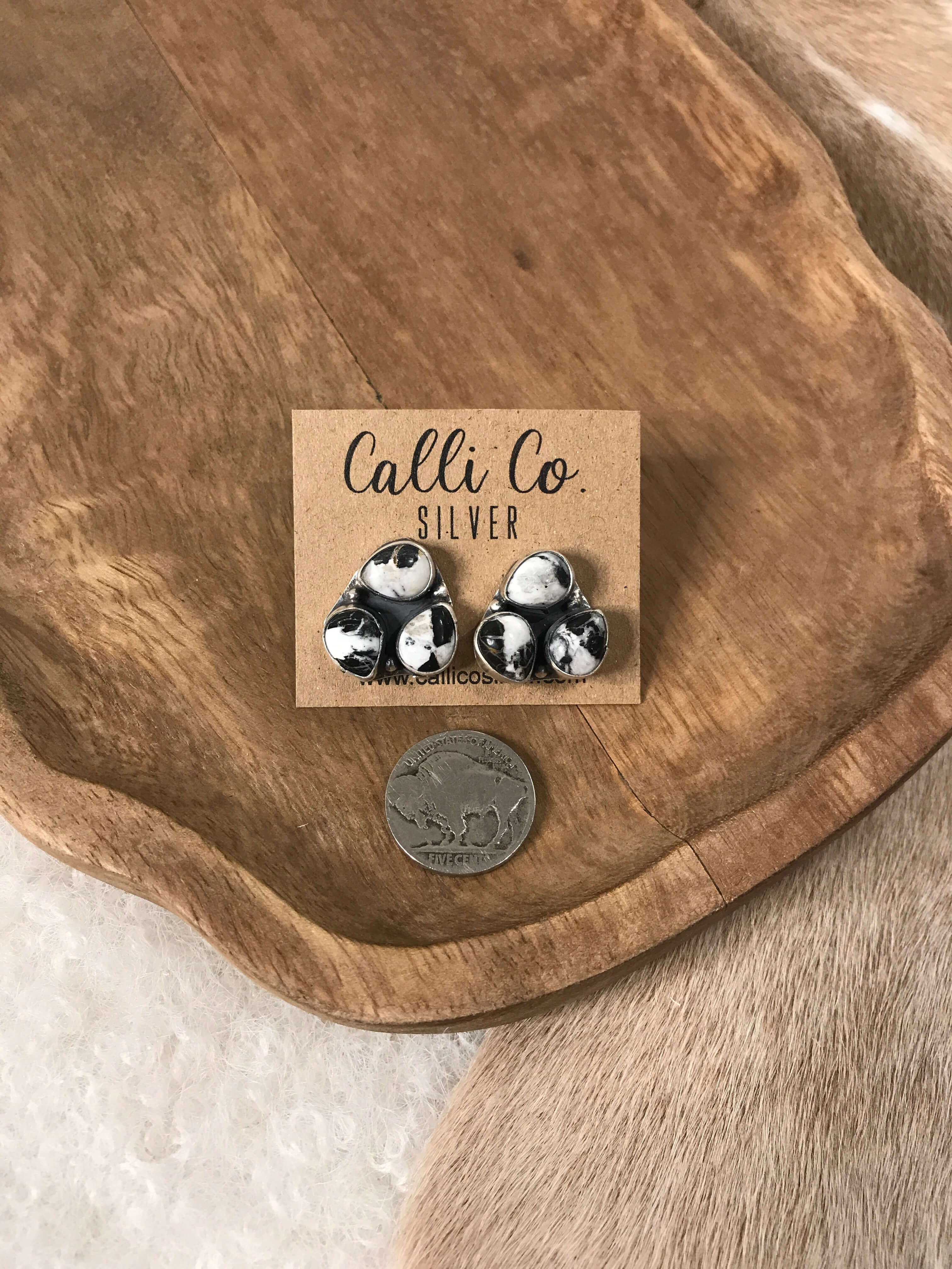 The Tempe Cluster Earrings in White Buffalo, 3-Earrings-Calli Co., Turquoise and Silver Jewelry, Native American Handmade, Zuni Tribe, Navajo Tribe, Brock Texas