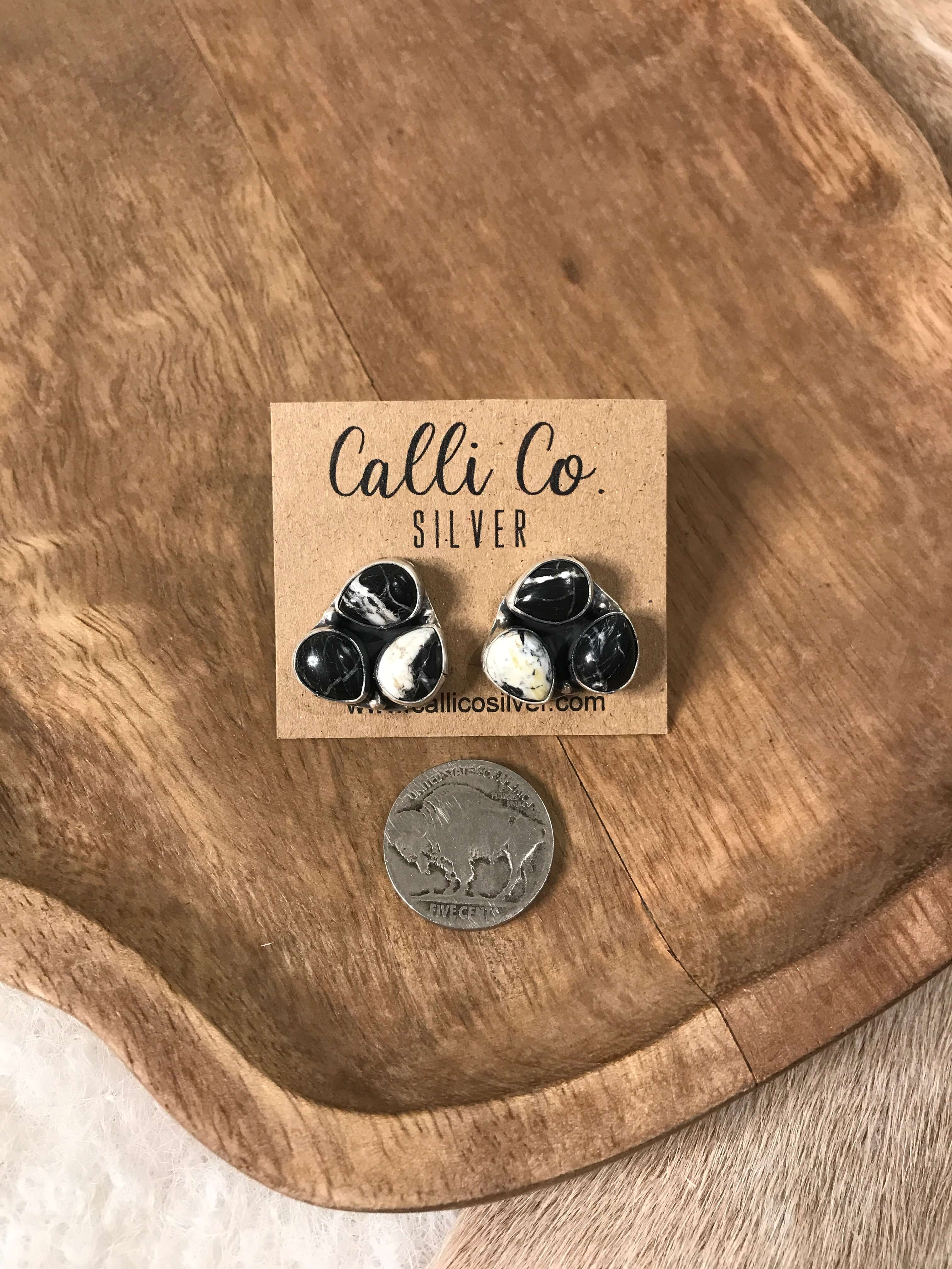 The Tempe Cluster Earrings in White Buffalo, 4-Earrings-Calli Co., Turquoise and Silver Jewelry, Native American Handmade, Zuni Tribe, Navajo Tribe, Brock Texas