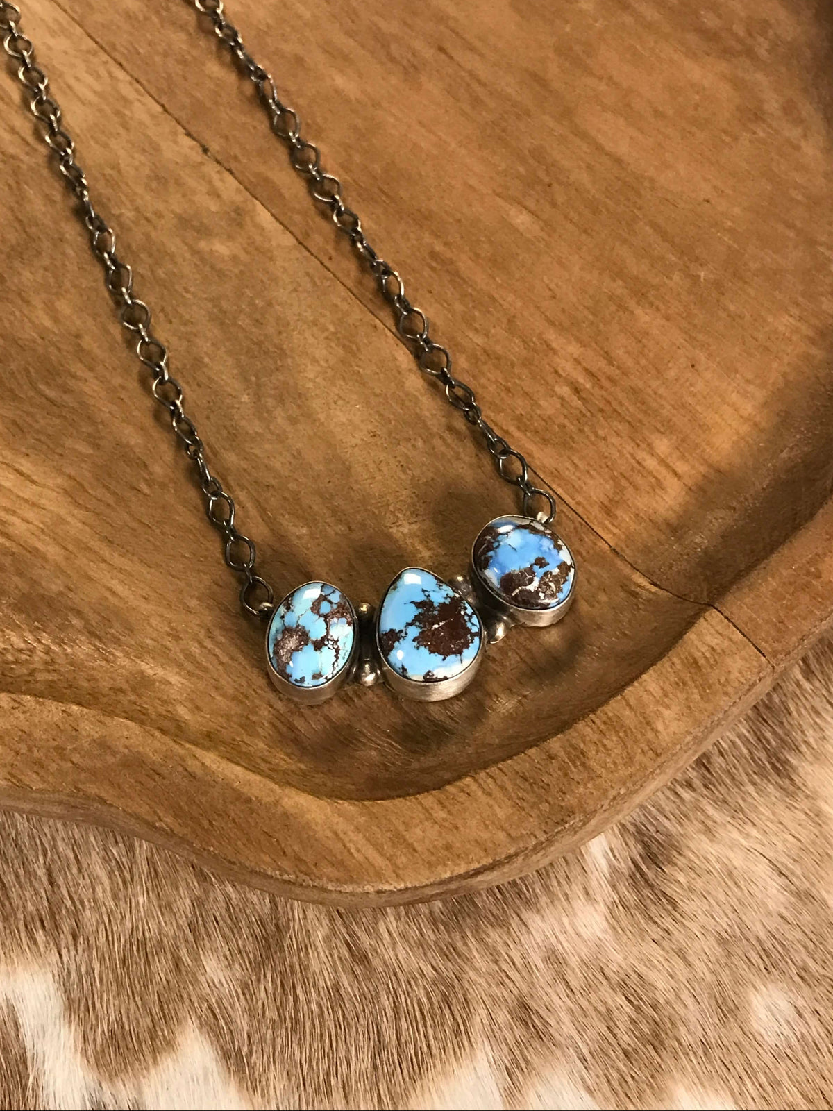 The Mckinnon Turquoise 3 Stone Necklace-Necklaces-Calli Co., Turquoise and Silver Jewelry, Native American Handmade, Zuni Tribe, Navajo Tribe, Brock Texas
