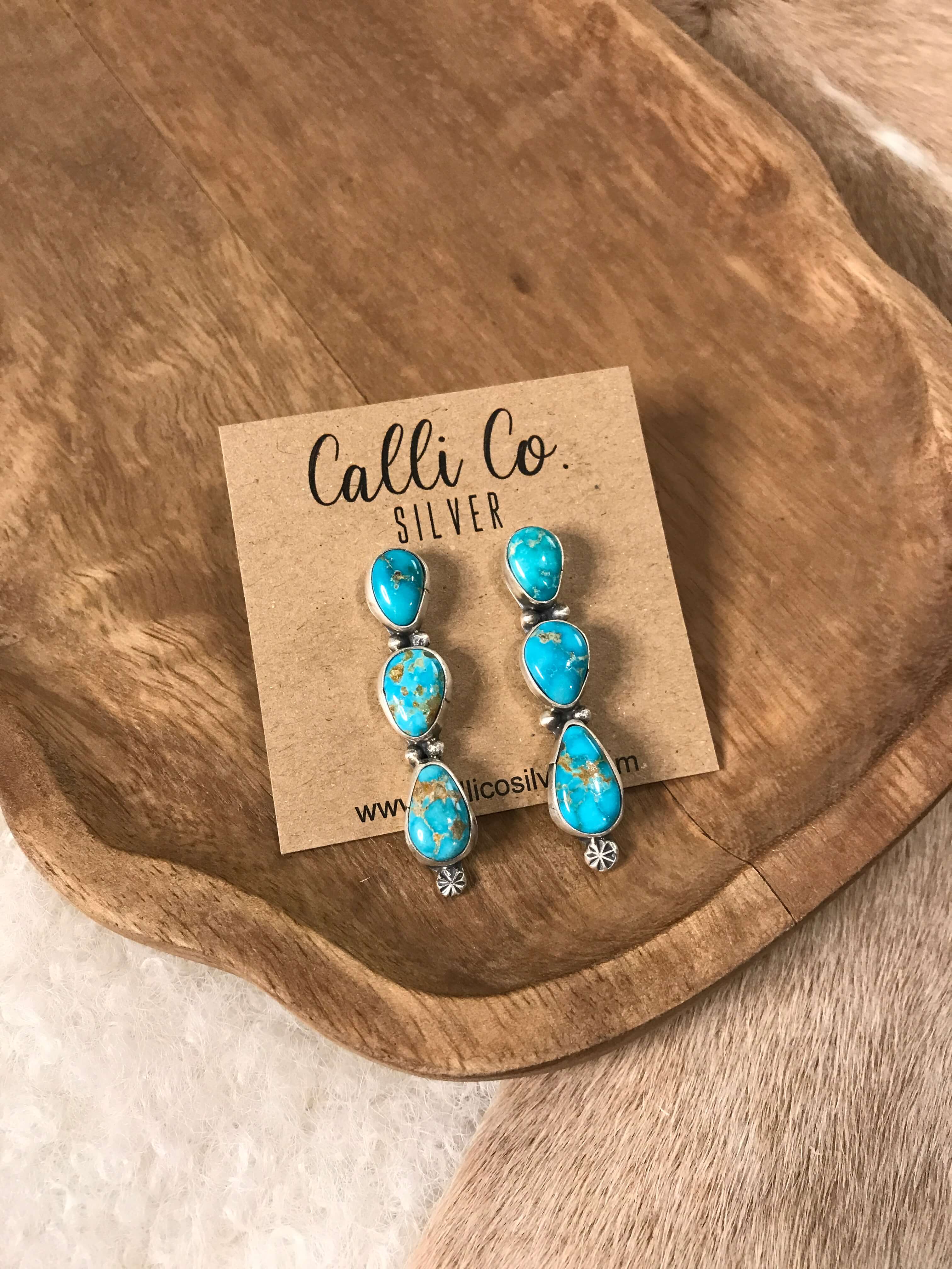 The Moana Earrings-Earrings-Calli Co., Turquoise and Silver Jewelry, Native American Handmade, Zuni Tribe, Navajo Tribe, Brock Texas