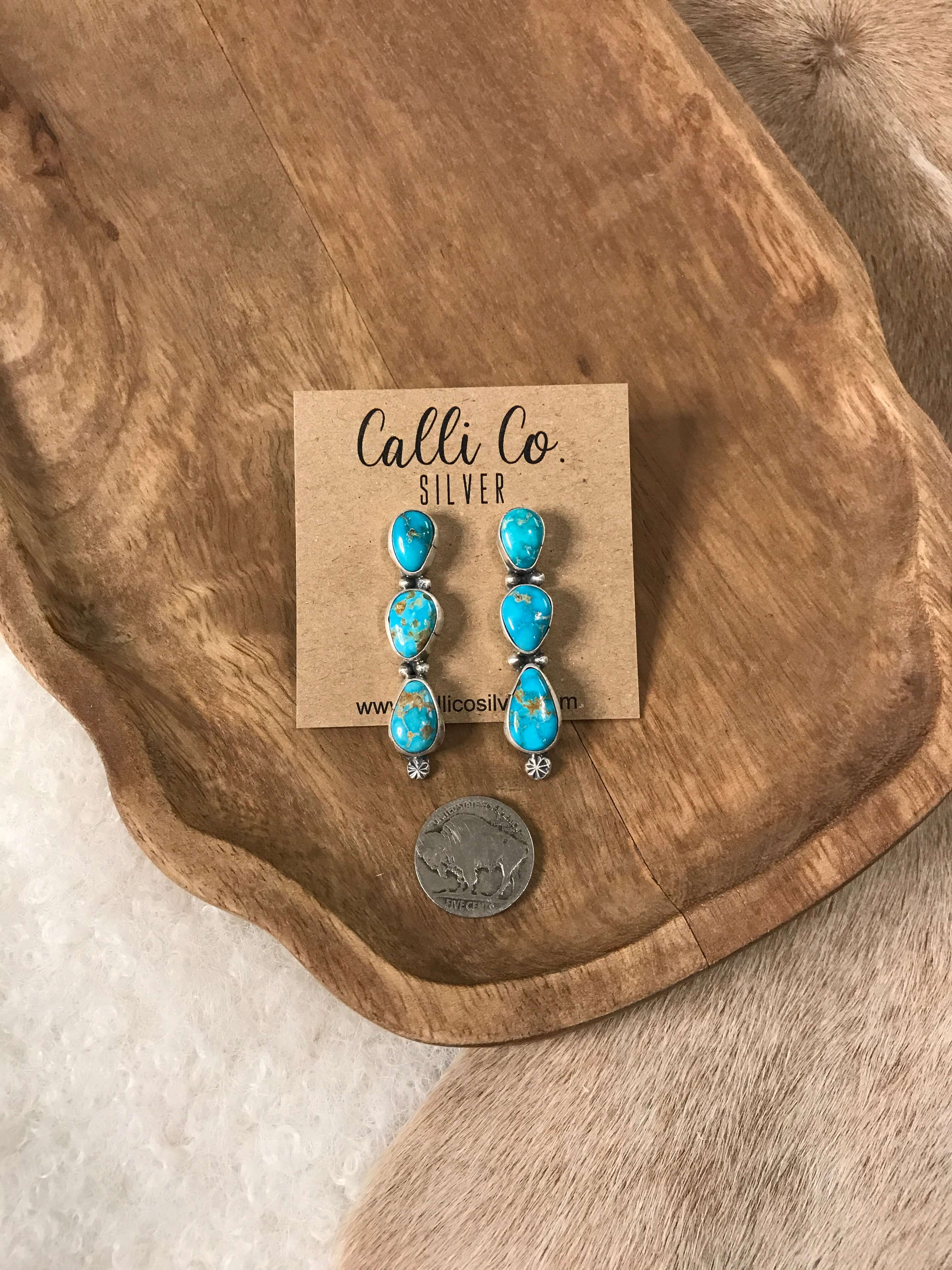 The Moana Earrings-Earrings-Calli Co., Turquoise and Silver Jewelry, Native American Handmade, Zuni Tribe, Navajo Tribe, Brock Texas