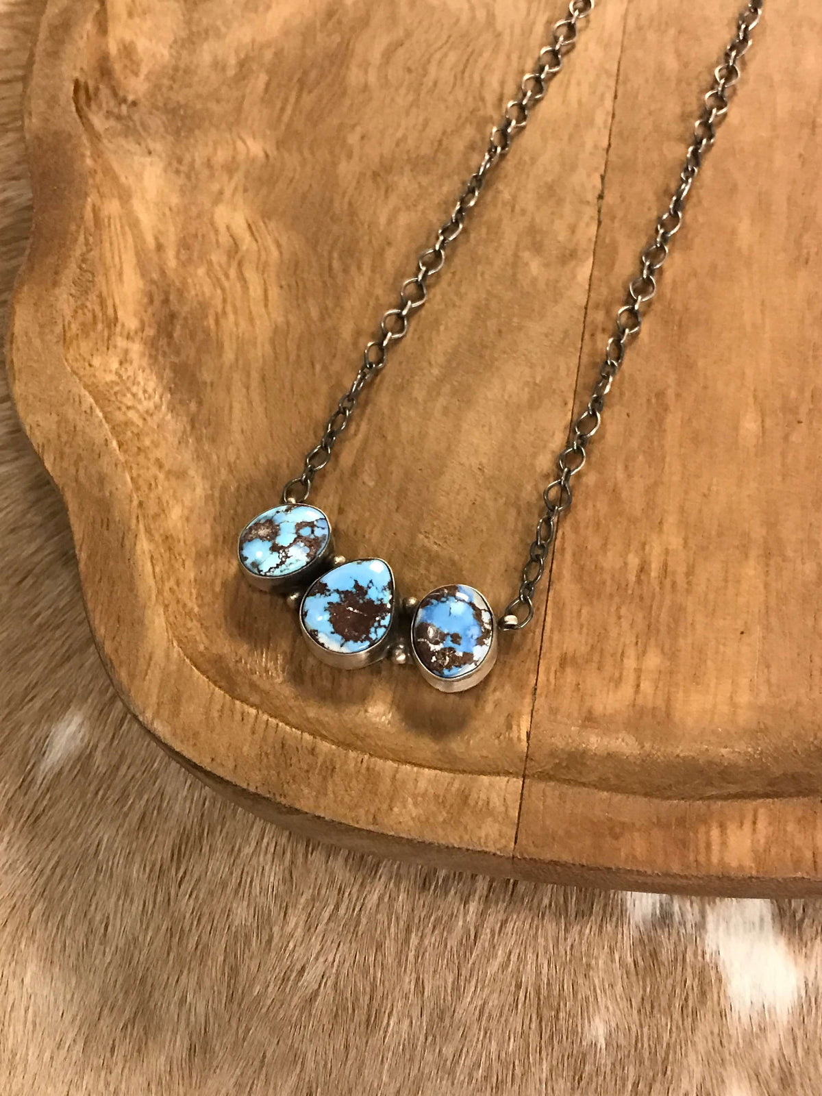 The Mckinnon Turquoise 3 Stone Necklace-Necklaces-Calli Co., Turquoise and Silver Jewelry, Native American Handmade, Zuni Tribe, Navajo Tribe, Brock Texas