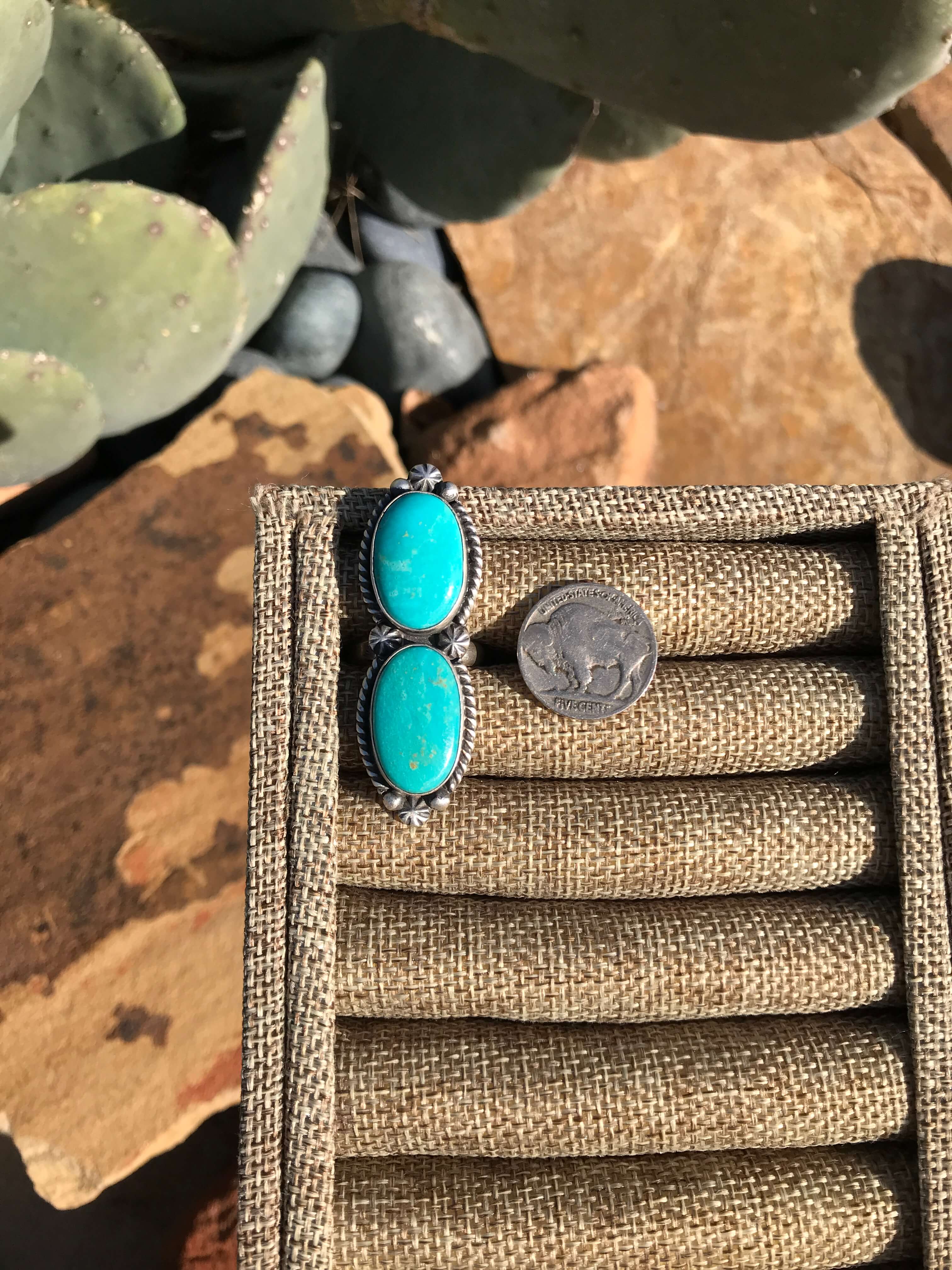 The Double Stone Adjustable Ring, 11-Rings-Calli Co., Turquoise and Silver Jewelry, Native American Handmade, Zuni Tribe, Navajo Tribe, Brock Texas