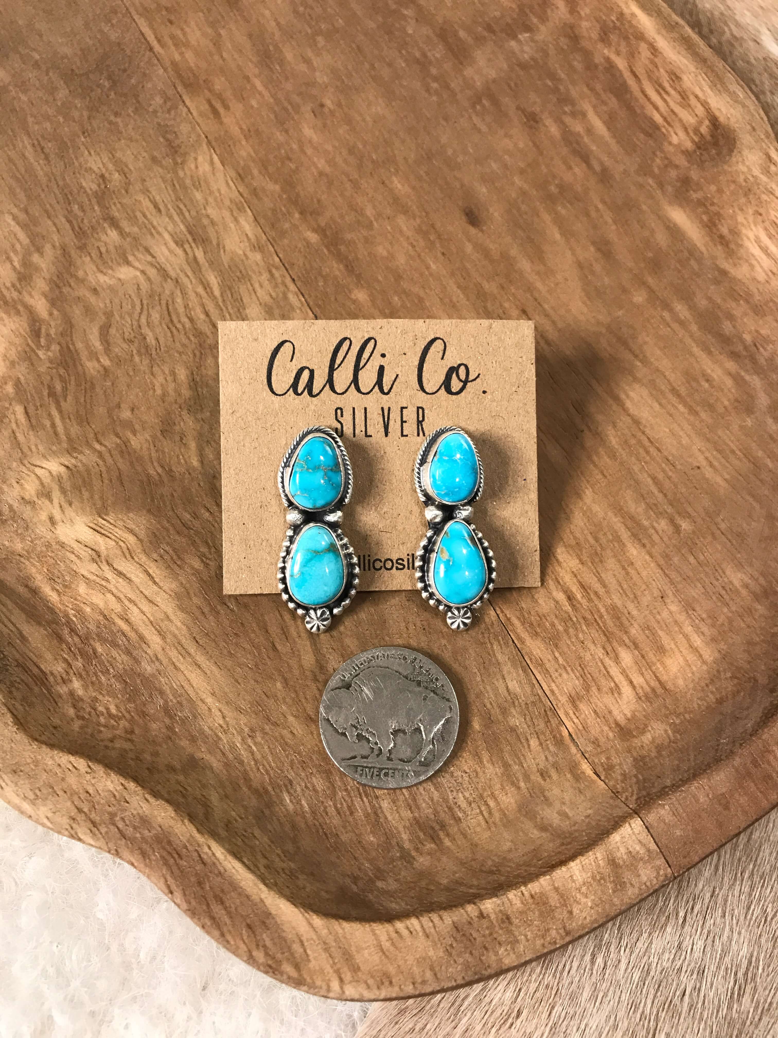 The Muse Turquoise Earrings, 4-Earrings-Calli Co., Turquoise and Silver Jewelry, Native American Handmade, Zuni Tribe, Navajo Tribe, Brock Texas