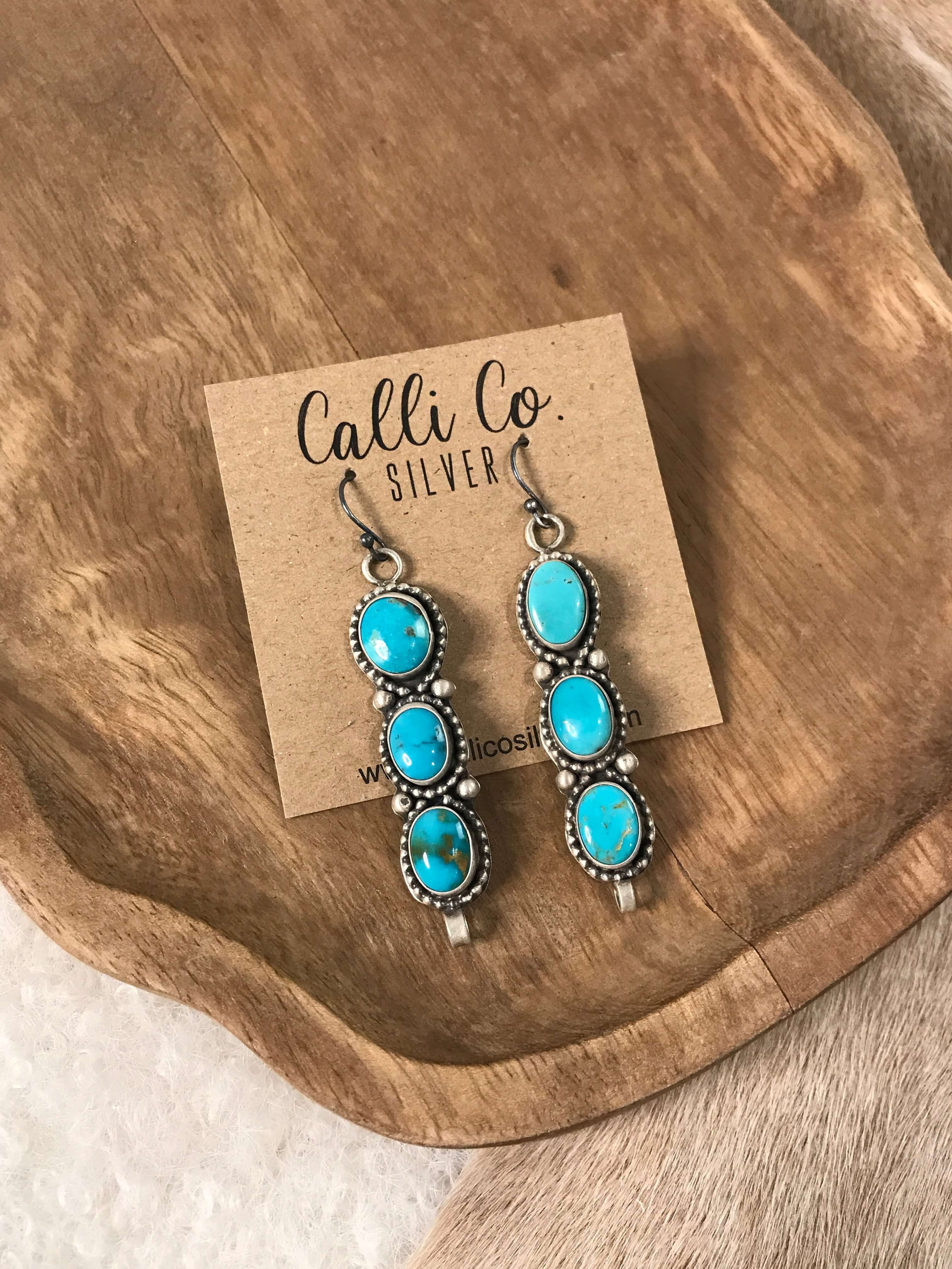 The Bray Earrings, 1-Earrings-Calli Co., Turquoise and Silver Jewelry, Native American Handmade, Zuni Tribe, Navajo Tribe, Brock Texas