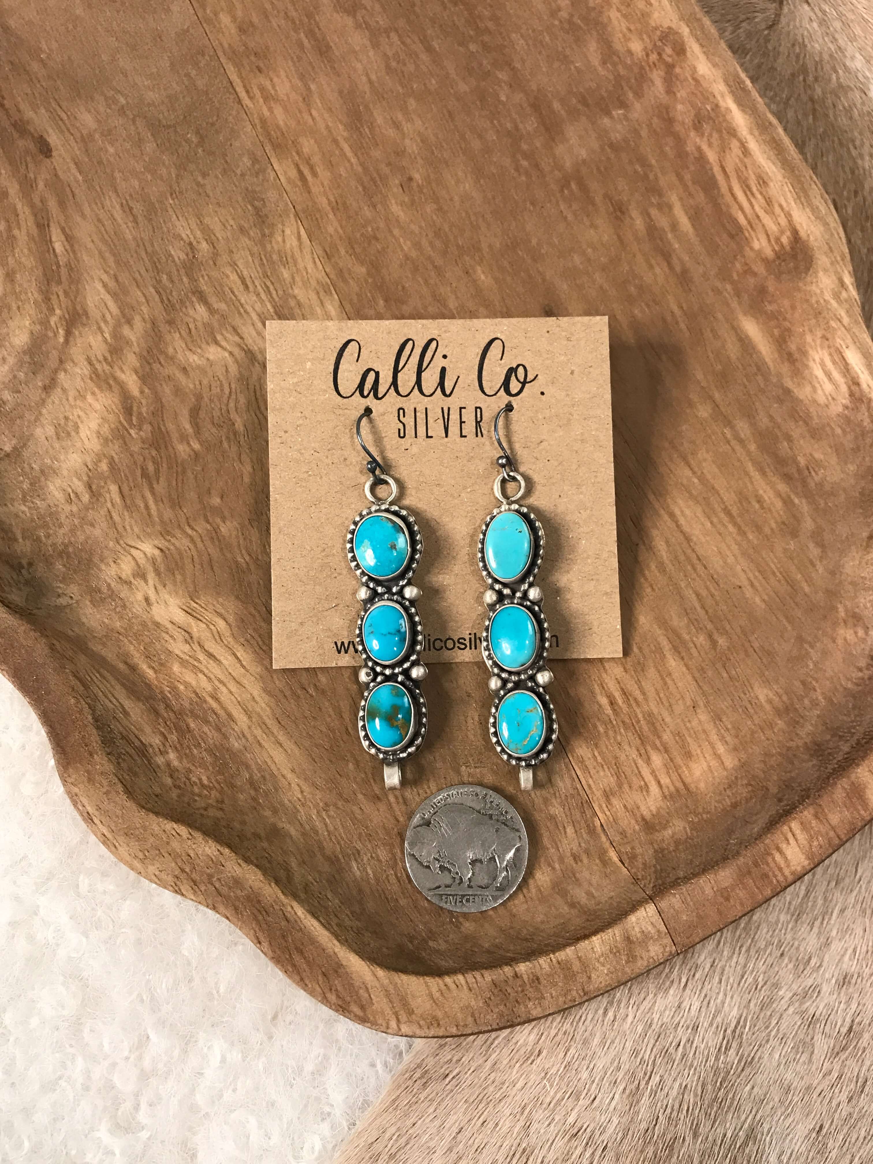 The Bray Earrings, 1-Earrings-Calli Co., Turquoise and Silver Jewelry, Native American Handmade, Zuni Tribe, Navajo Tribe, Brock Texas