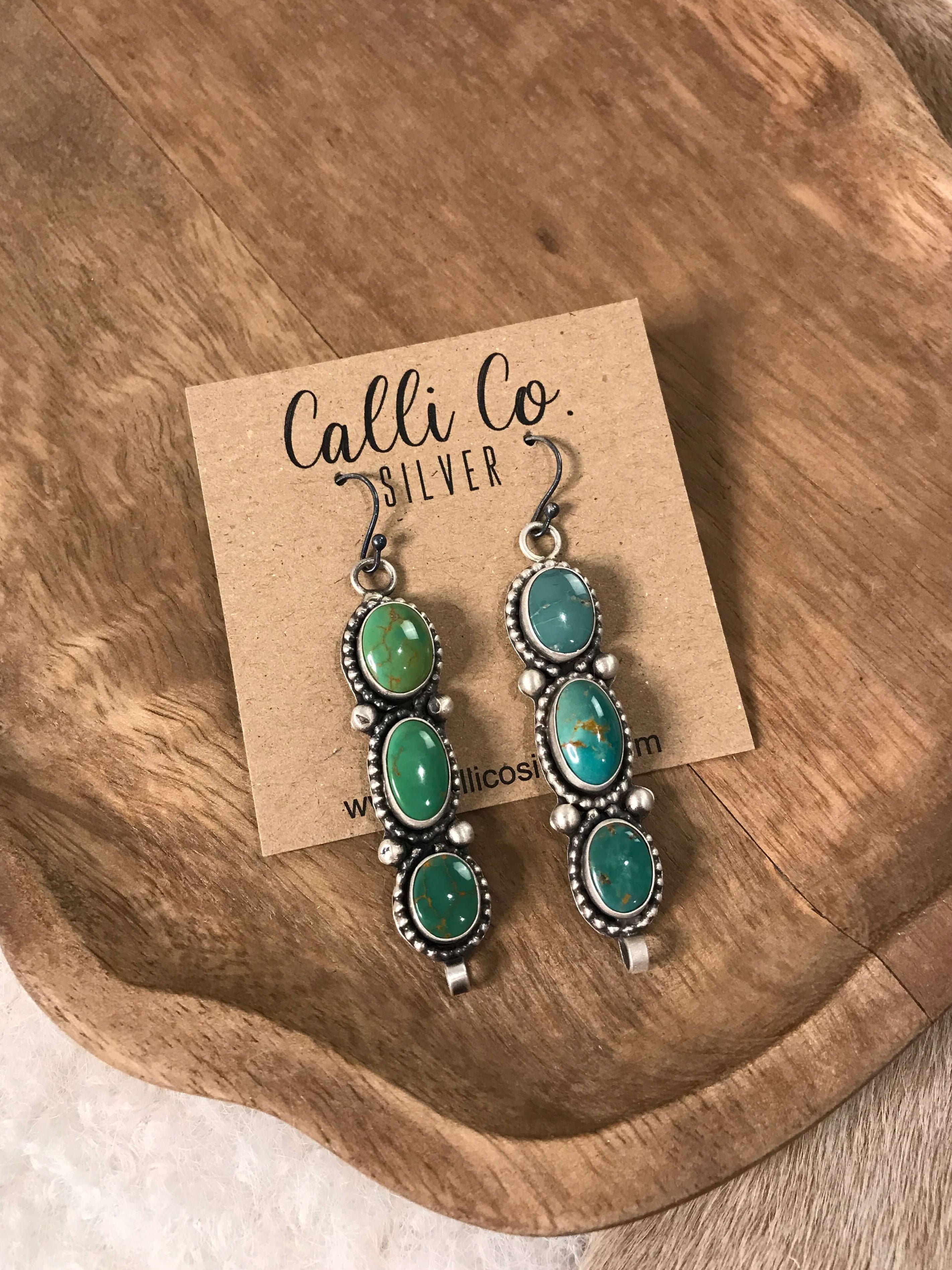 The Bray Earrings, 2-Earrings-Calli Co., Turquoise and Silver Jewelry, Native American Handmade, Zuni Tribe, Navajo Tribe, Brock Texas