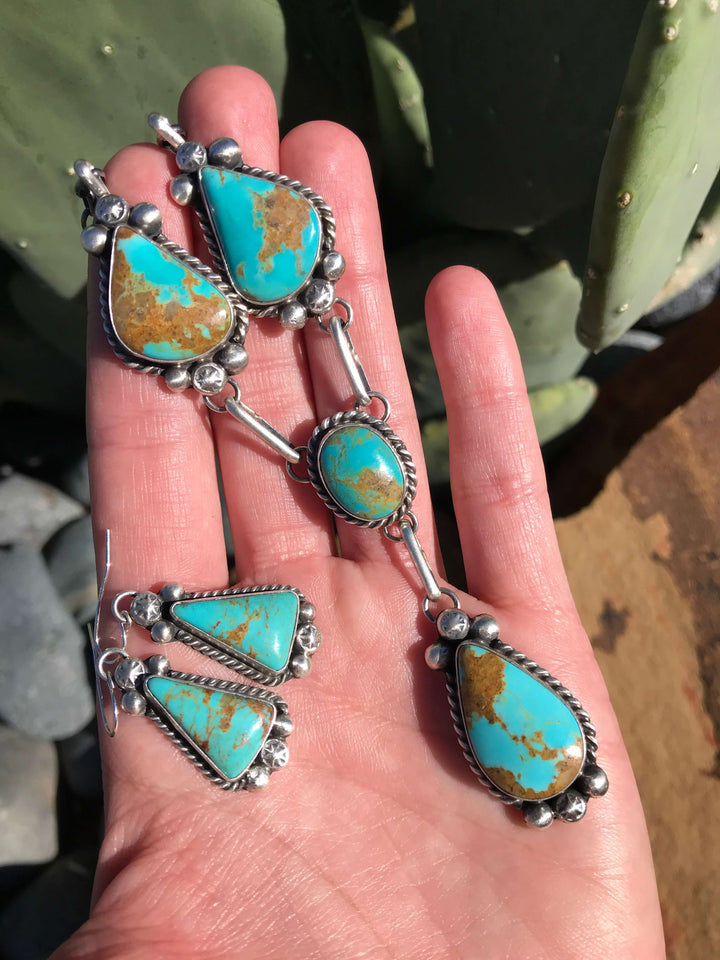 The Gramercy Turquoise Lariat Necklace Set-Necklaces-Calli Co., Turquoise and Silver Jewelry, Native American Handmade, Zuni Tribe, Navajo Tribe, Brock Texas