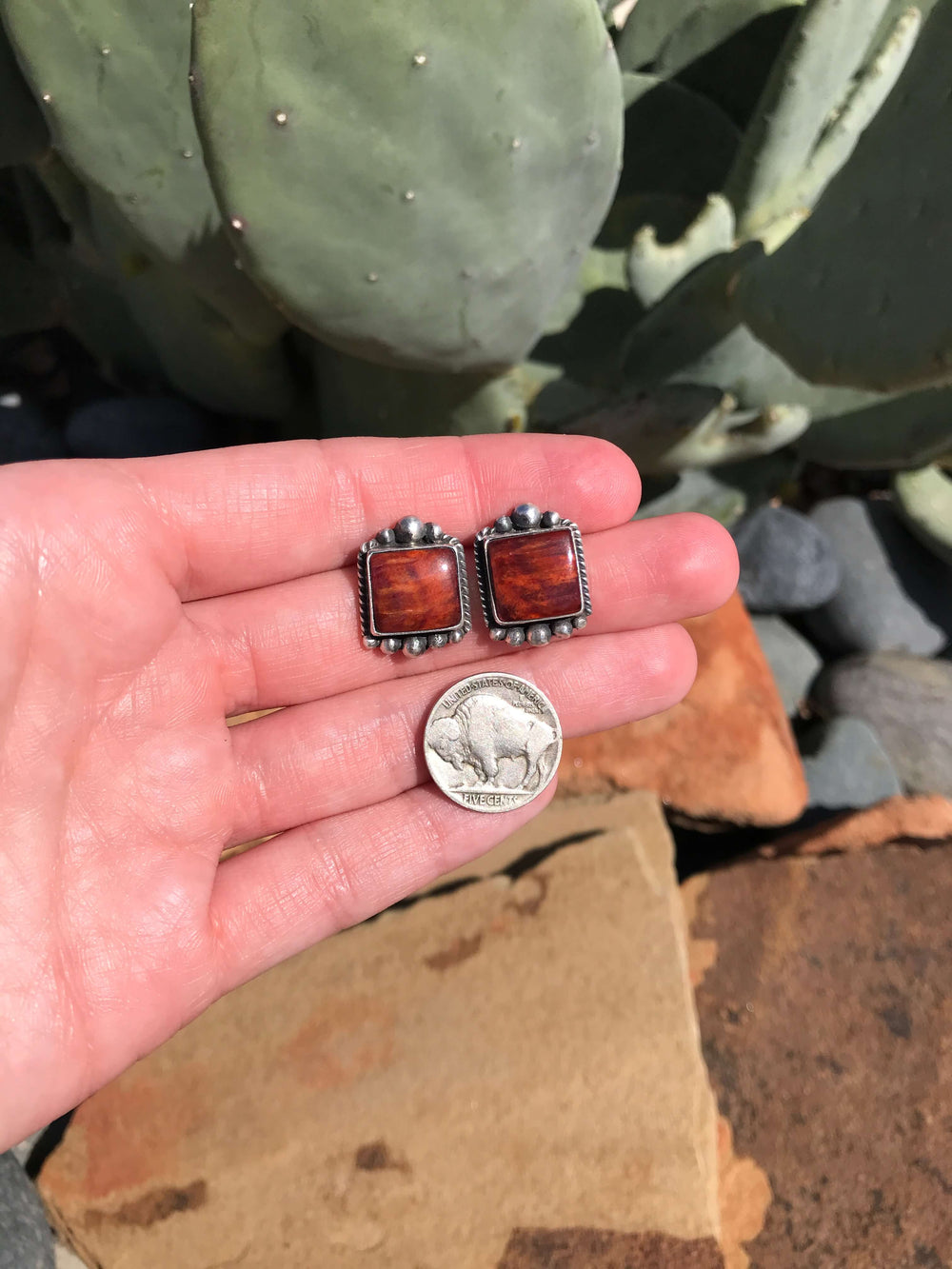 The Spiny Studs, 1-Earrings-Calli Co., Turquoise and Silver Jewelry, Native American Handmade, Zuni Tribe, Navajo Tribe, Brock Texas