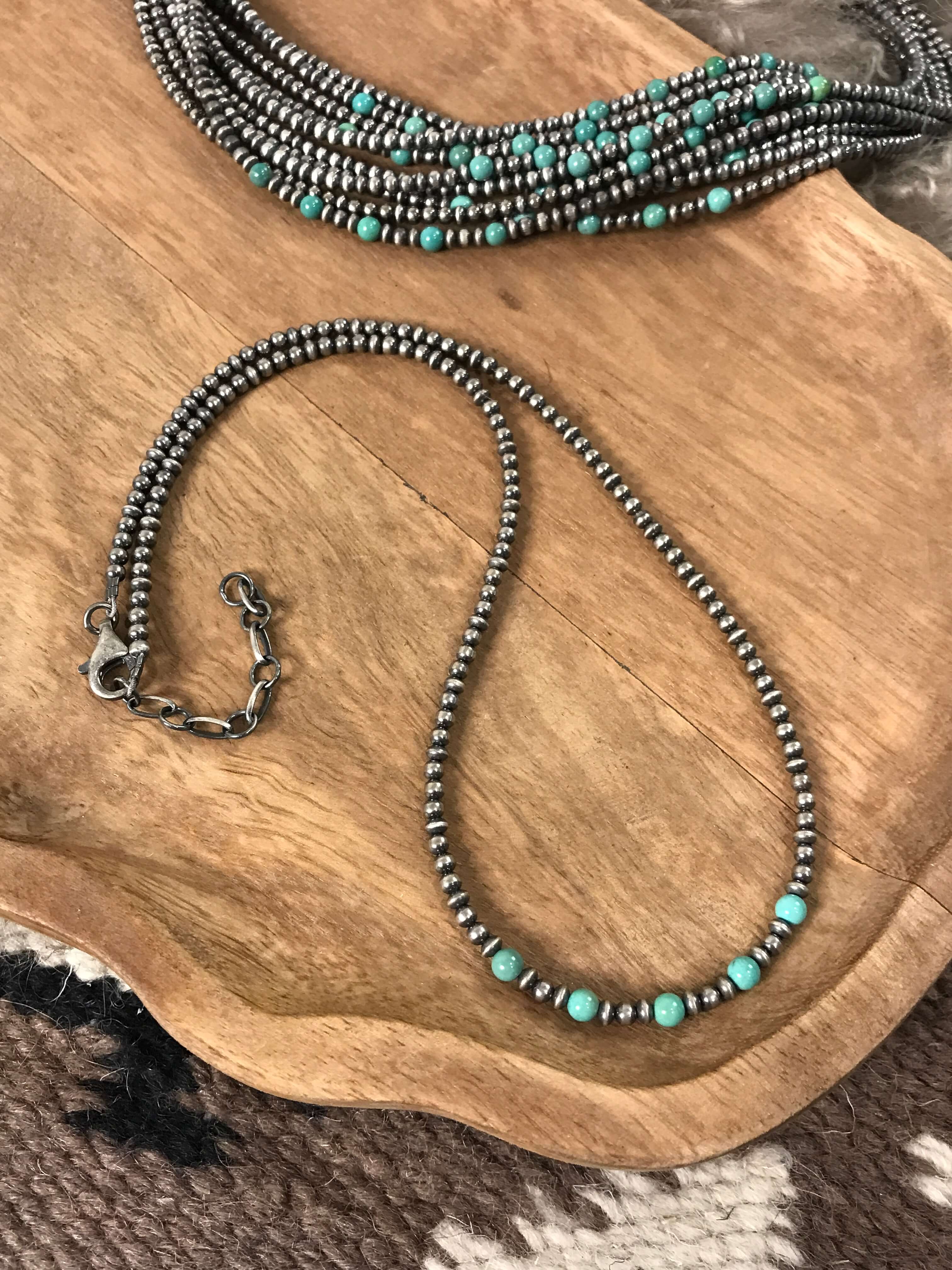 The Harlow Necklace in Green Turquoise-Necklaces-Calli Co., Turquoise and Silver Jewelry, Native American Handmade, Zuni Tribe, Navajo Tribe, Brock Texas