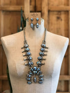 The Sunridge Squash Blossom Necklace Set-Necklaces-Calli Co., Turquoise and Silver Jewelry, Native American Handmade, Zuni Tribe, Navajo Tribe, Brock Texas