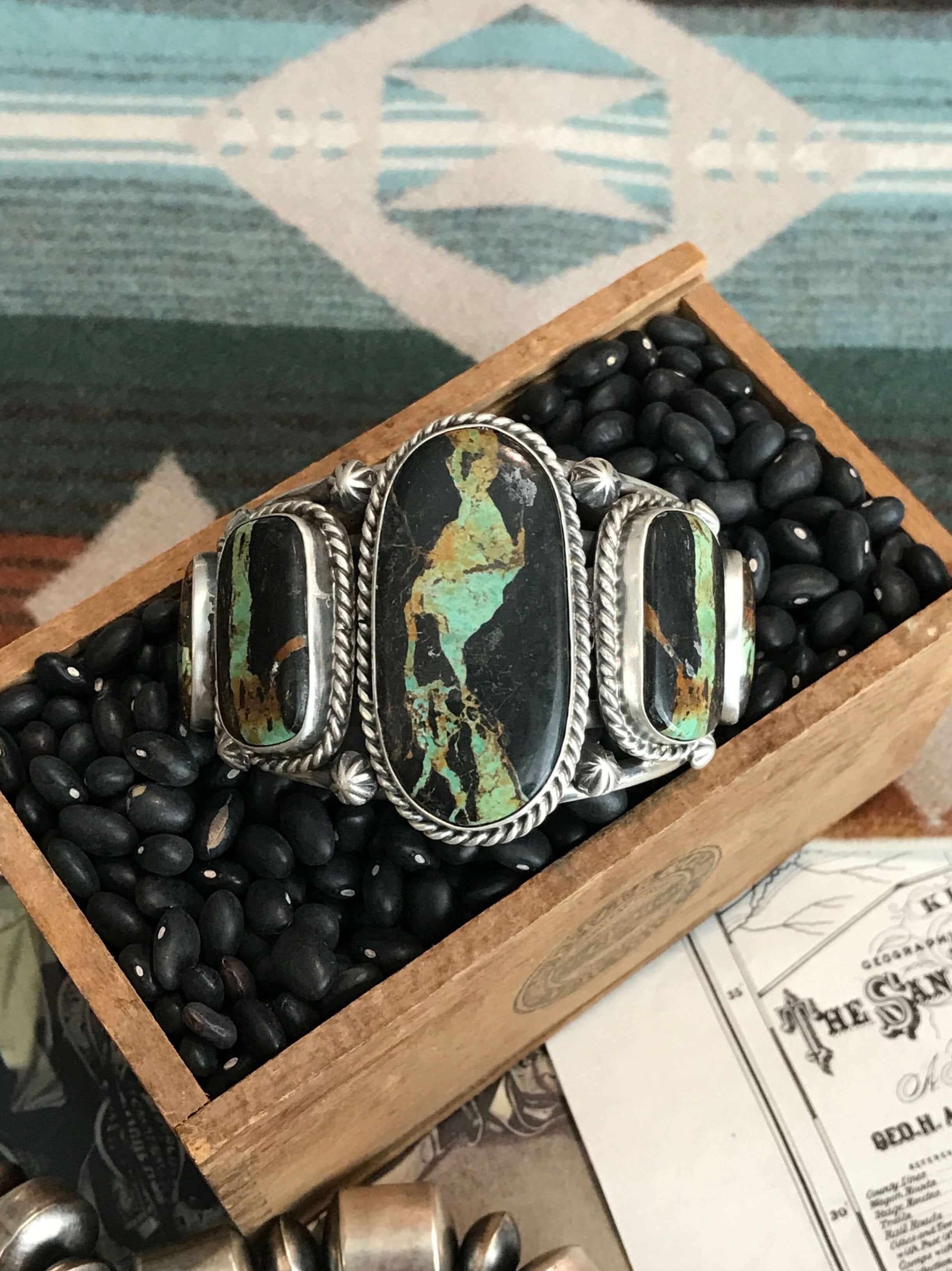 The 5 Stone Blackjack Cuff, 4-Bracelets & Cuffs-Calli Co., Turquoise and Silver Jewelry, Native American Handmade, Zuni Tribe, Navajo Tribe, Brock Texas