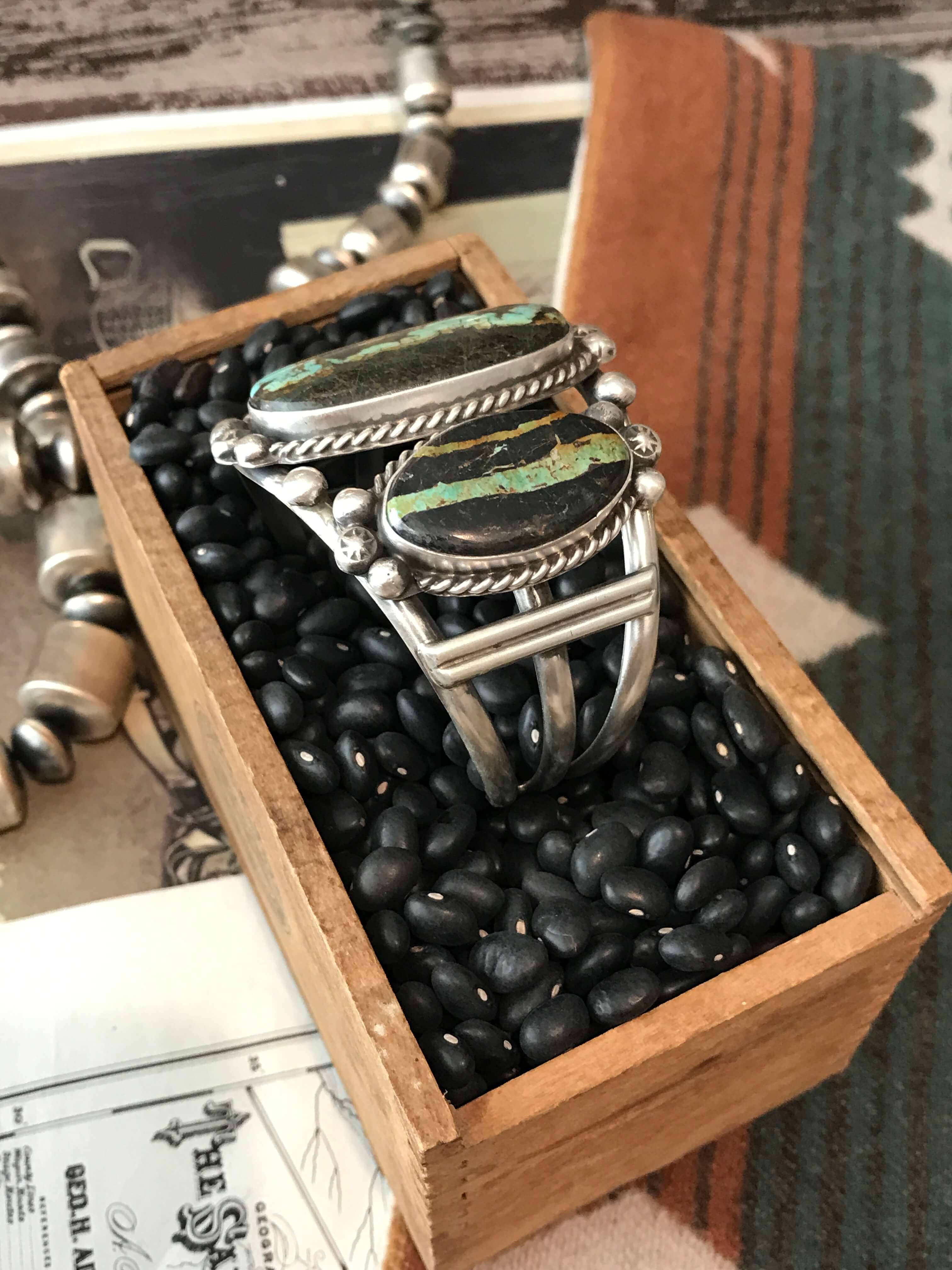 The 3 Stone Black Jack Cuff, 5-Bracelets & Cuffs-Calli Co., Turquoise and Silver Jewelry, Native American Handmade, Zuni Tribe, Navajo Tribe, Brock Texas