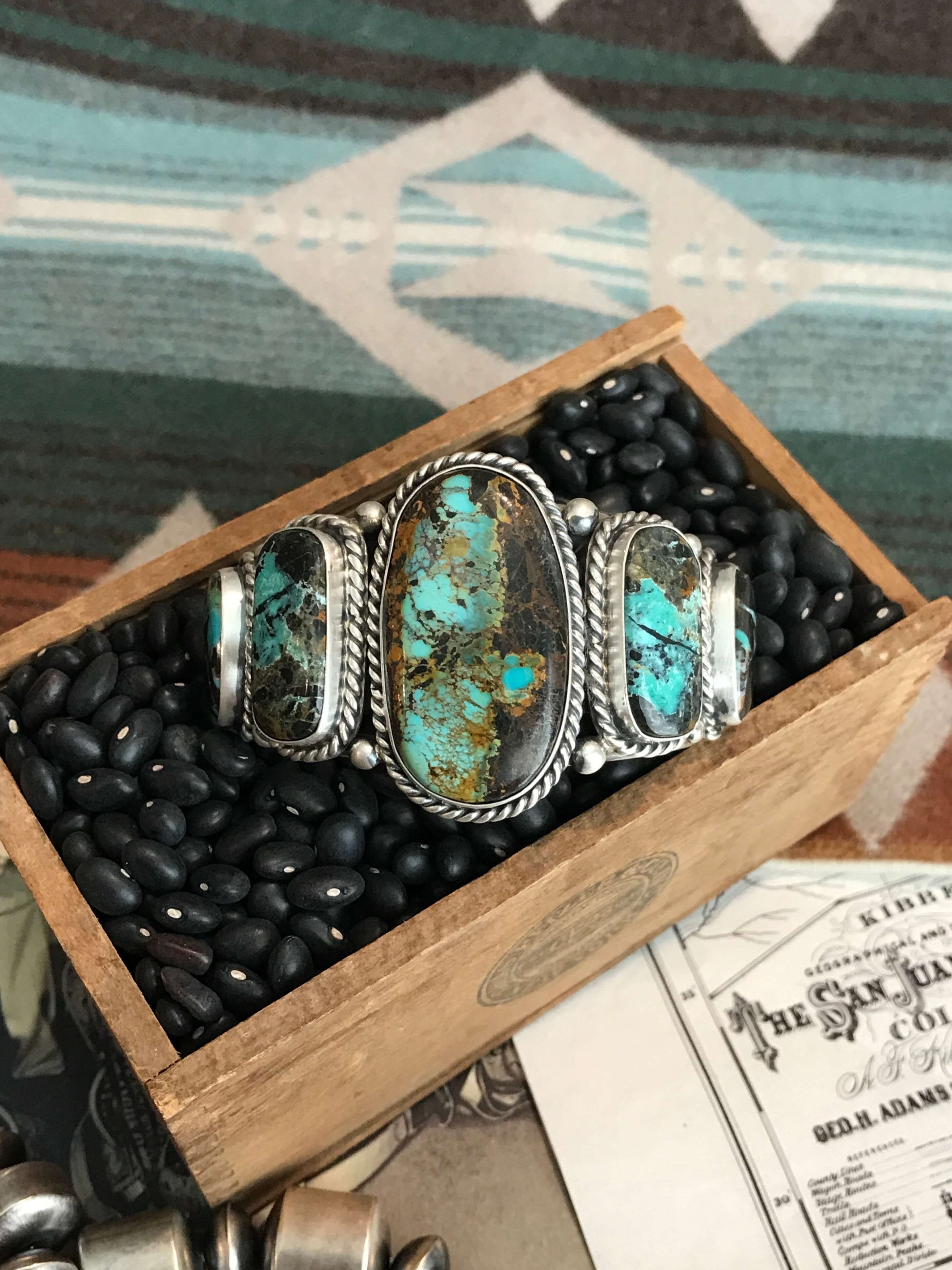 The 5 Stone Black Jack Cuff, 6-Bracelets & Cuffs-Calli Co., Turquoise and Silver Jewelry, Native American Handmade, Zuni Tribe, Navajo Tribe, Brock Texas