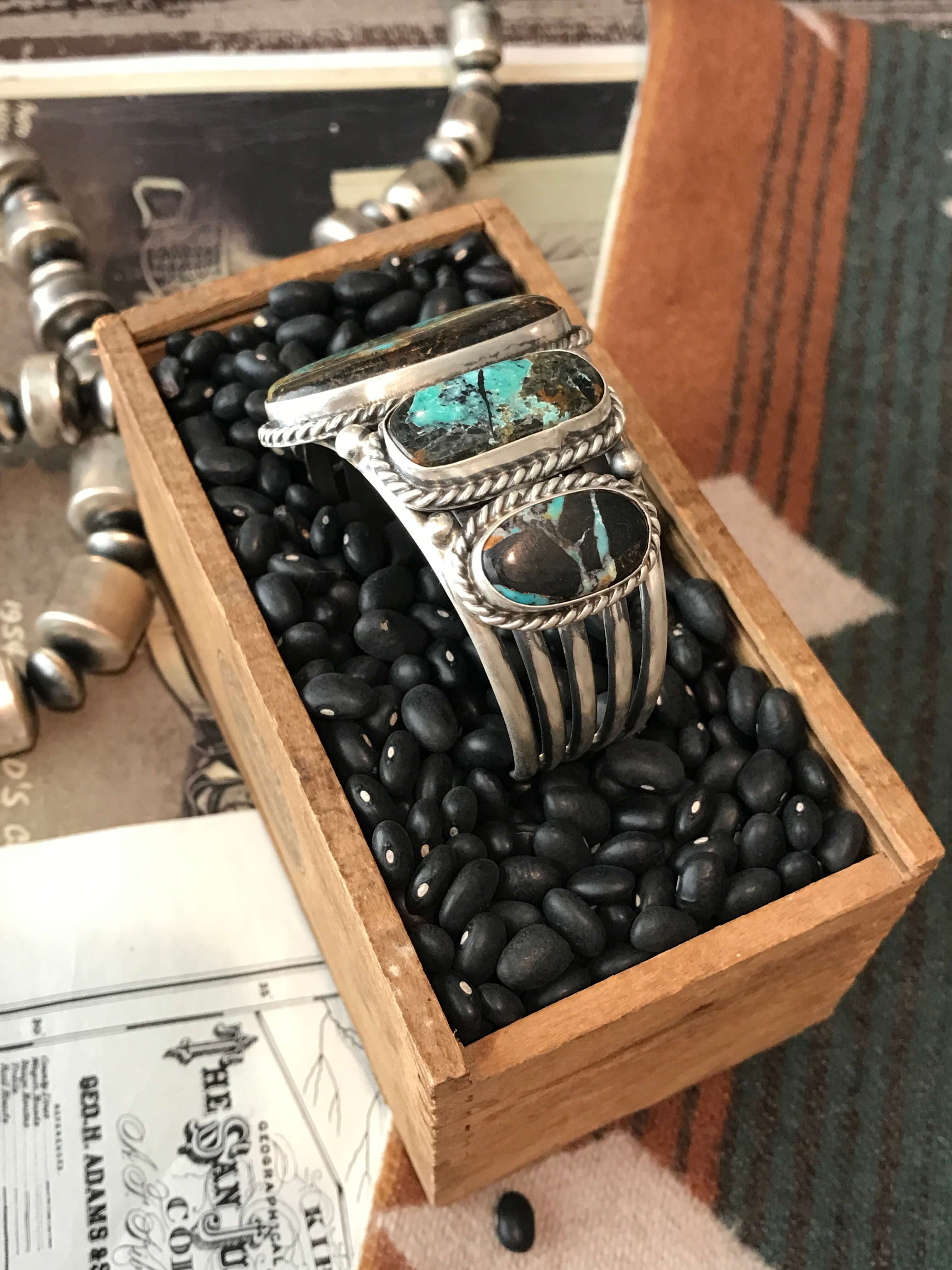 The 5 Stone Black Jack Cuff, 6-Bracelets & Cuffs-Calli Co., Turquoise and Silver Jewelry, Native American Handmade, Zuni Tribe, Navajo Tribe, Brock Texas