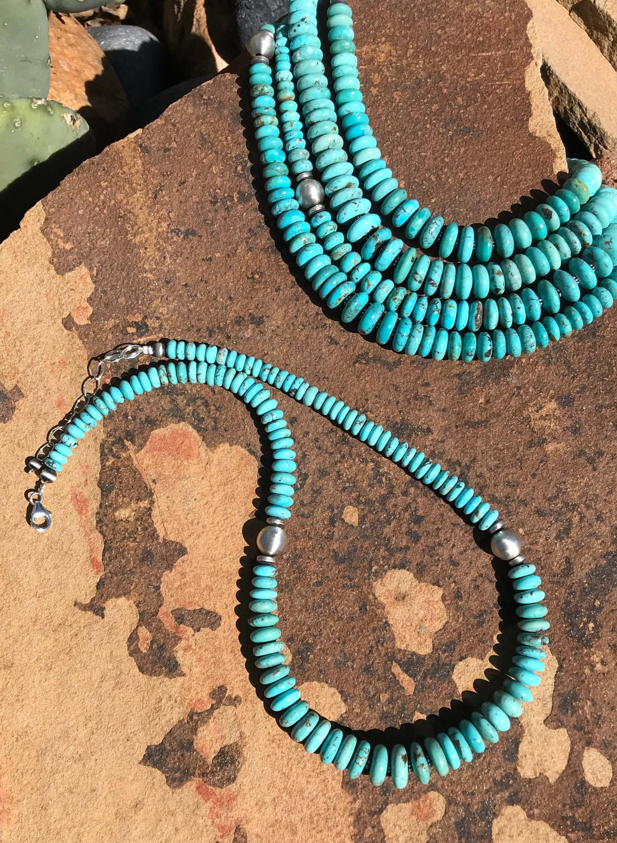 The Elevado Turquoise Necklace, 20"-Necklaces-Calli Co., Turquoise and Silver Jewelry, Native American Handmade, Zuni Tribe, Navajo Tribe, Brock Texas