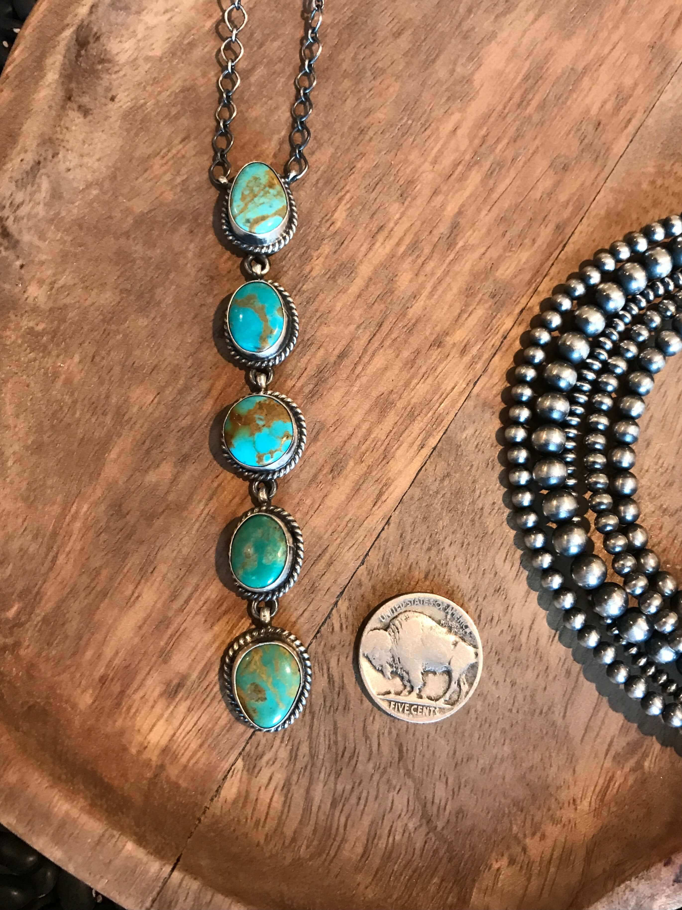 The Arroyo 5 Stone Lariat, 8-Necklaces-Calli Co., Turquoise and Silver Jewelry, Native American Handmade, Zuni Tribe, Navajo Tribe, Brock Texas